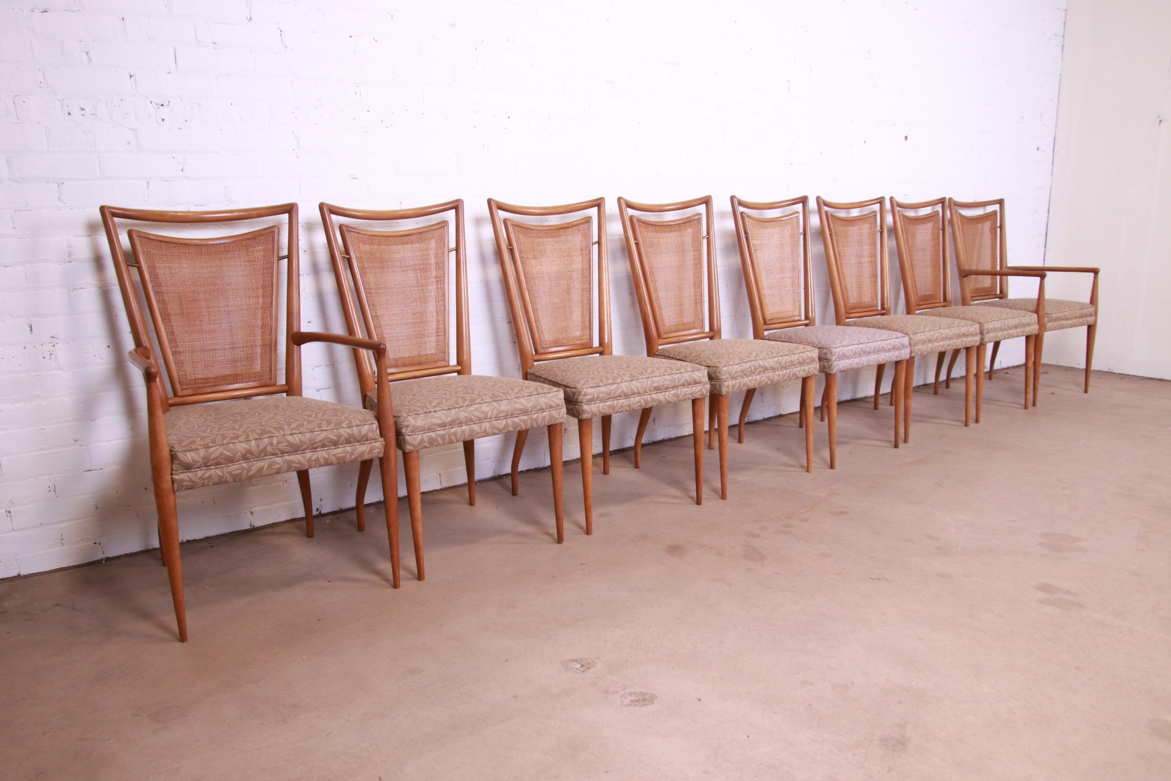 Mid-20th Century J. Stuart Clingman for John Widdicomb Sculpted Walnut Cane Back Dining Chairs