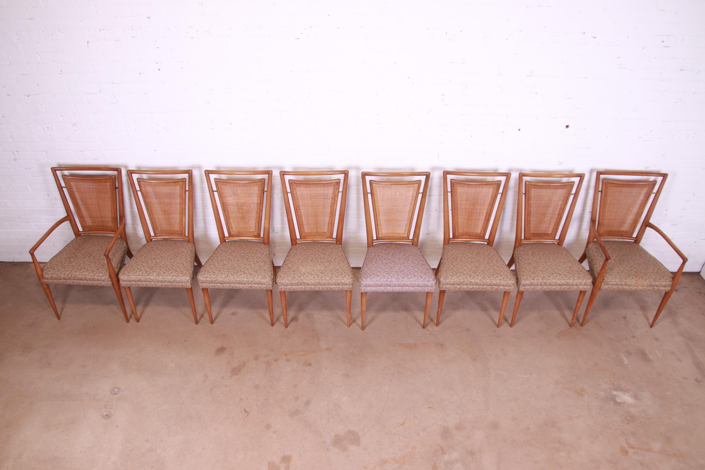 Upholstery J. Stuart Clingman for John Widdicomb Sculpted Walnut Cane Back Dining Chairs