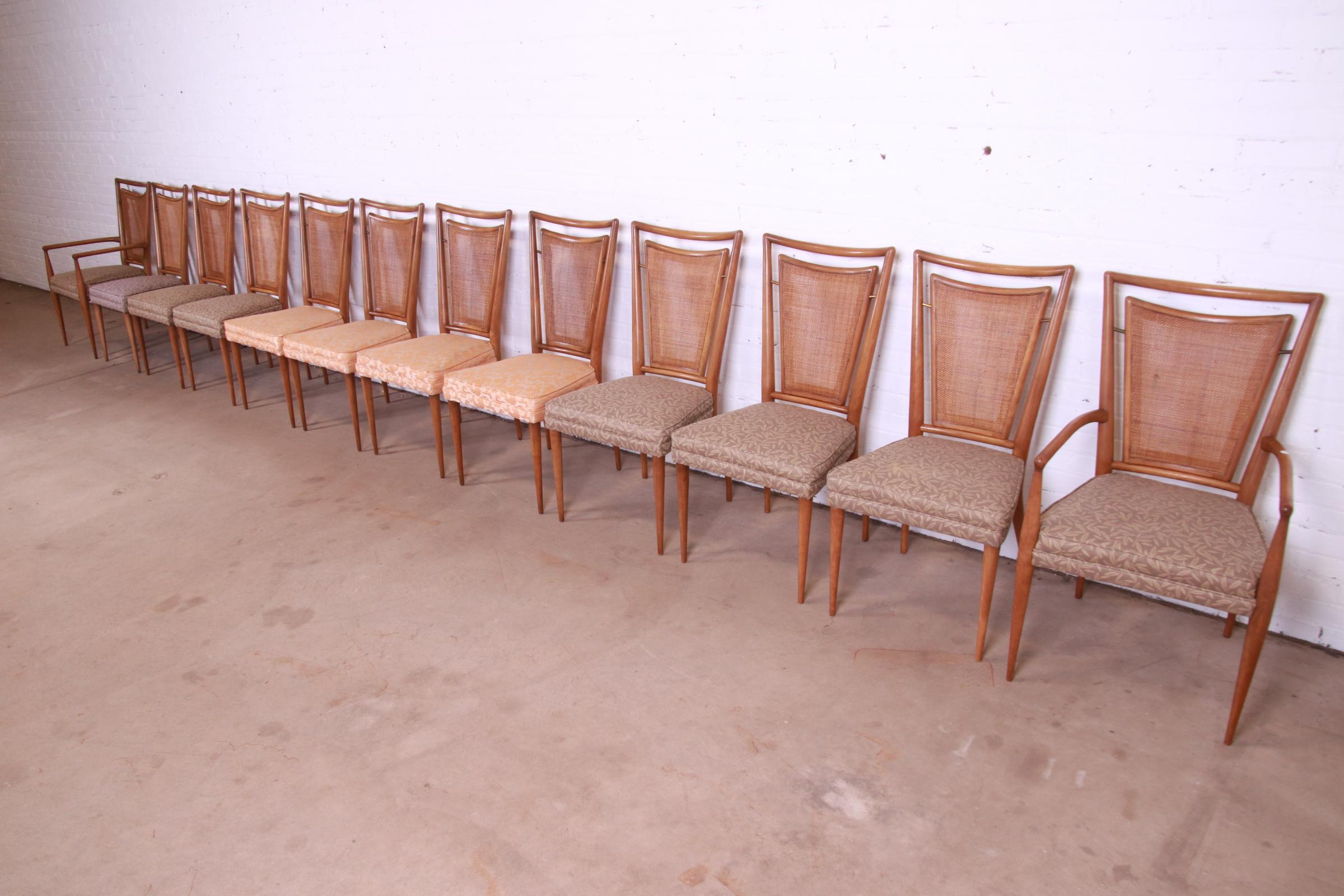 J. Stuart Clingman for John Widdicomb Walnut Cane Back Dining Chairs, Twelve In Good Condition In South Bend, IN