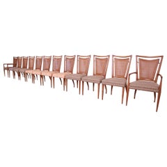 J. Stuart Clingman for John Widdicomb Walnut Cane Back Dining Chairs, Twelve