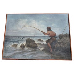 j Suchet, Óleo sobre lienzo, Pescador en la costa de Marsella Siglo XIX