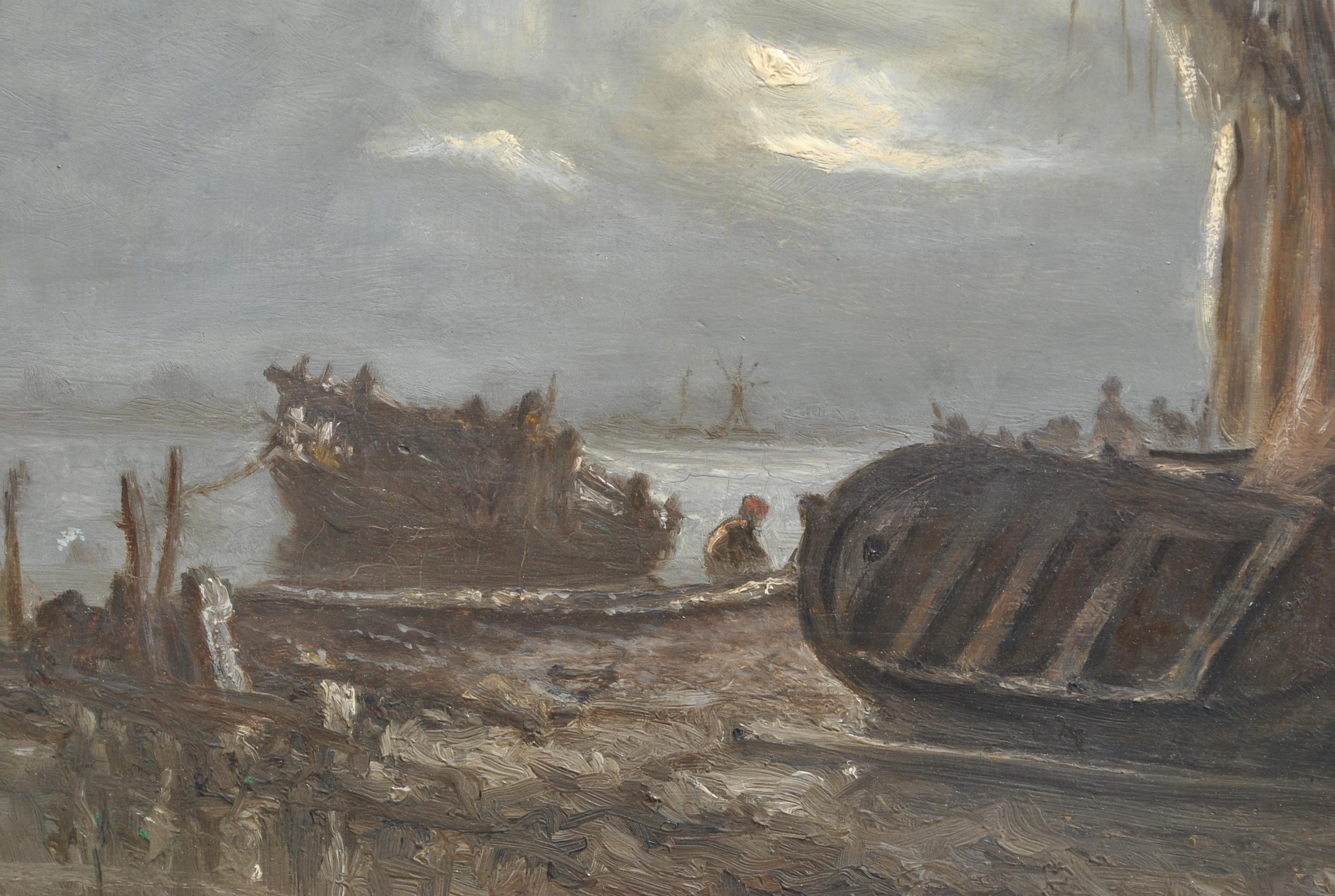 J Suchet, Paisaje marítimo nocturno, Marsella, siglo XIX Francés en venta