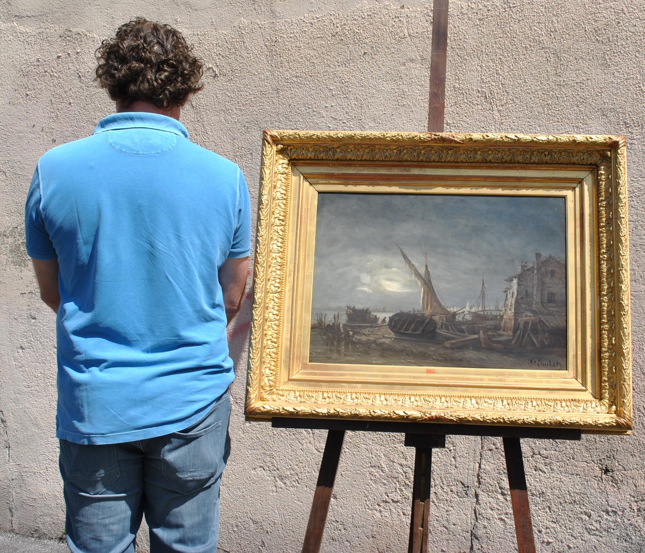 J Suchet, Paisaje marítimo nocturno, Marsella, siglo XIX en venta 2