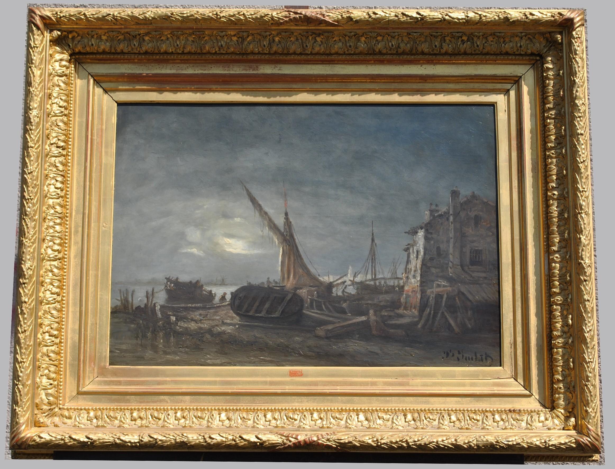 J Suchet, Paisaje marítimo nocturno, Marsella, siglo XIX en venta 3