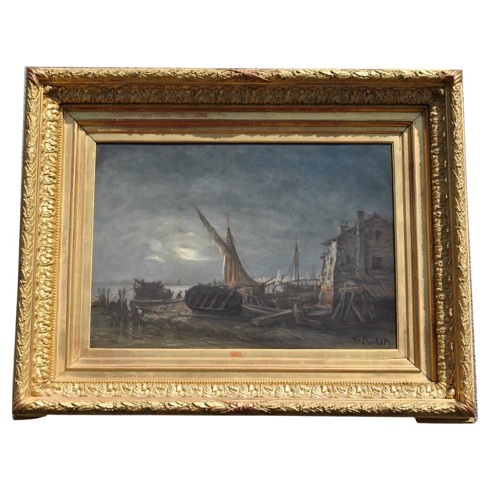 J Suchet, Paesaggio marino notturno, Marsiglia, XIX secolo