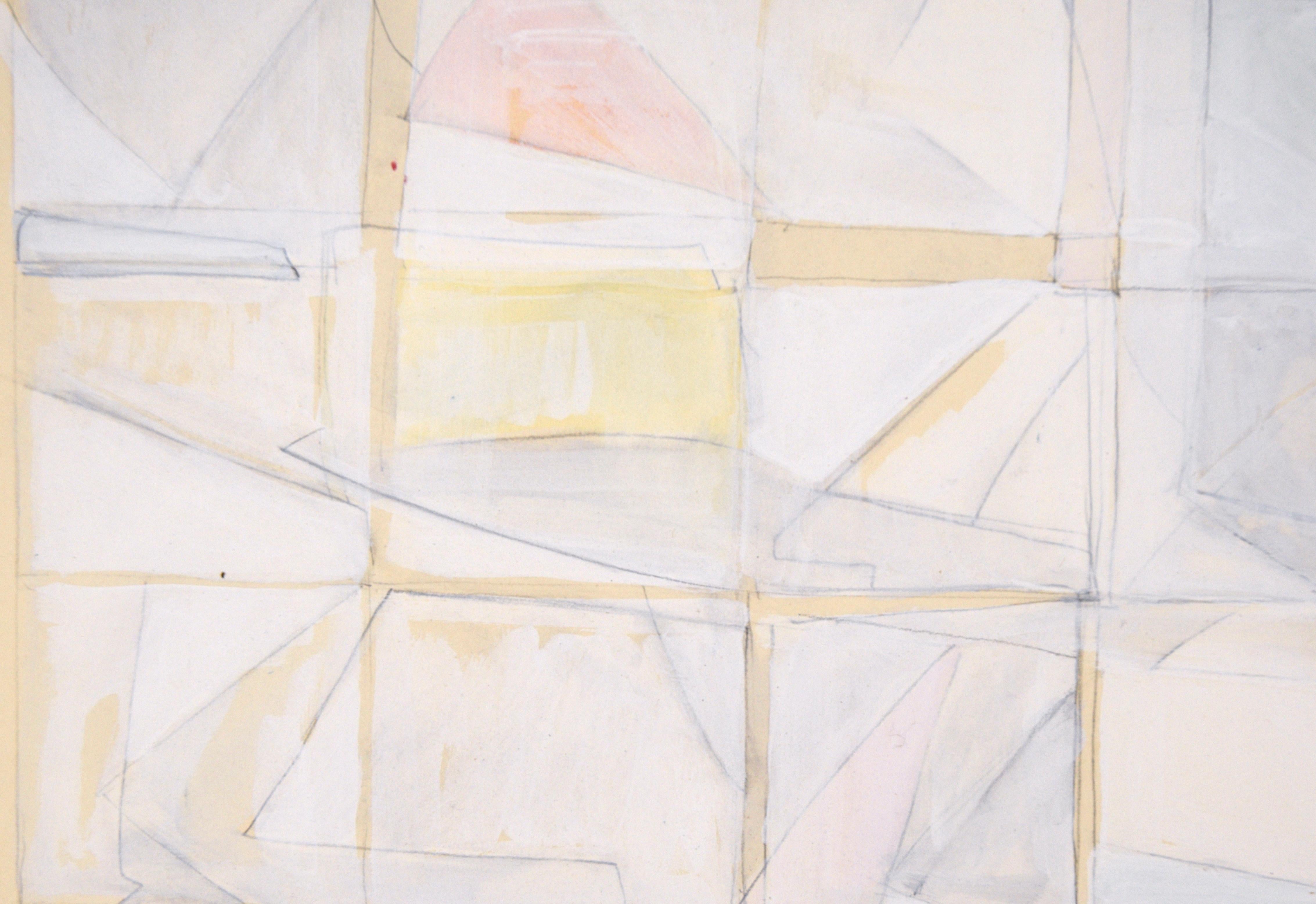 « Under the Circumstances » - Composition géométrique abstraite à la gouache sur papier - Blanc Abstract Painting par J. Swidler