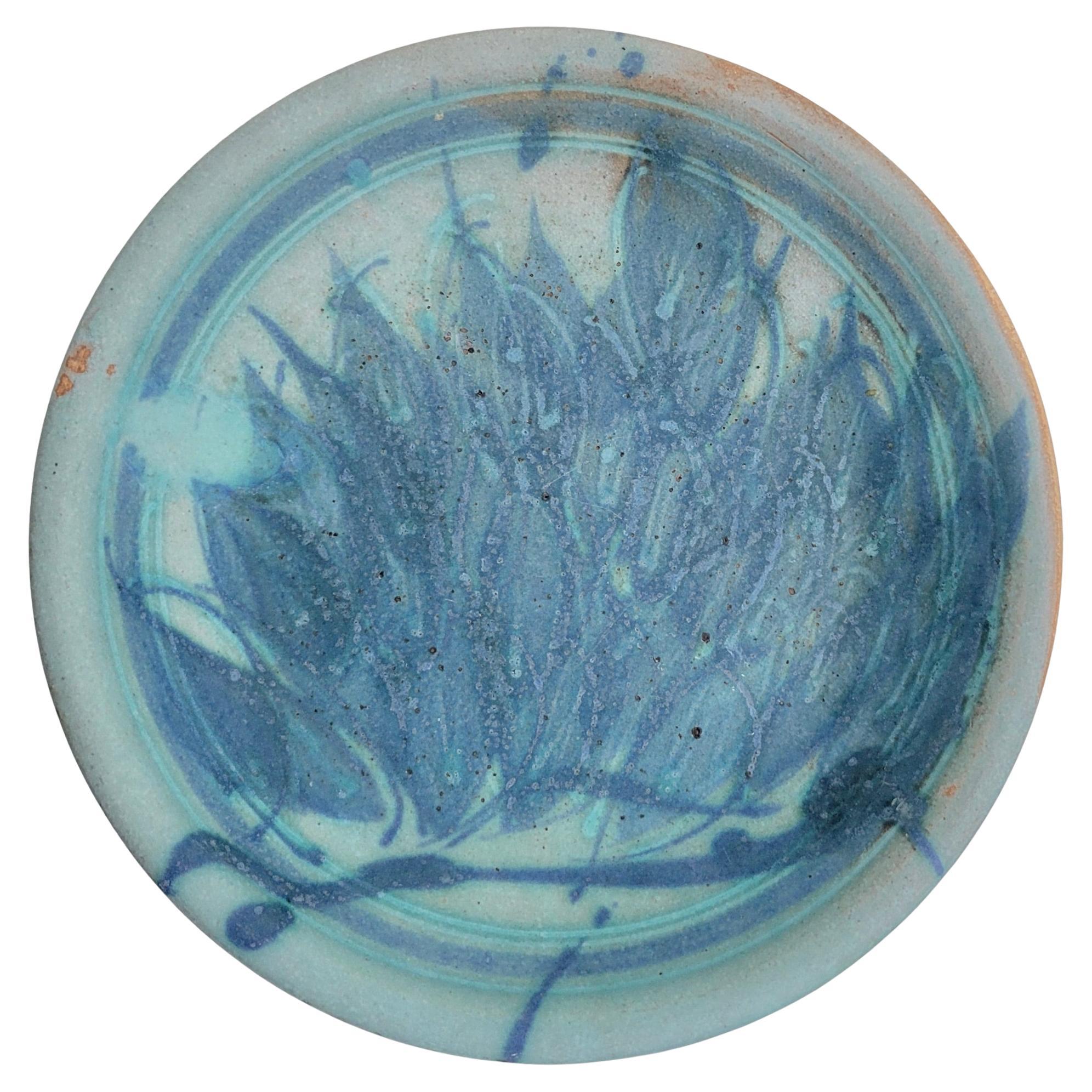 J. T. Abernathy Bowl Aqua and Cobalt Glaze Mid Century Modern For Sale