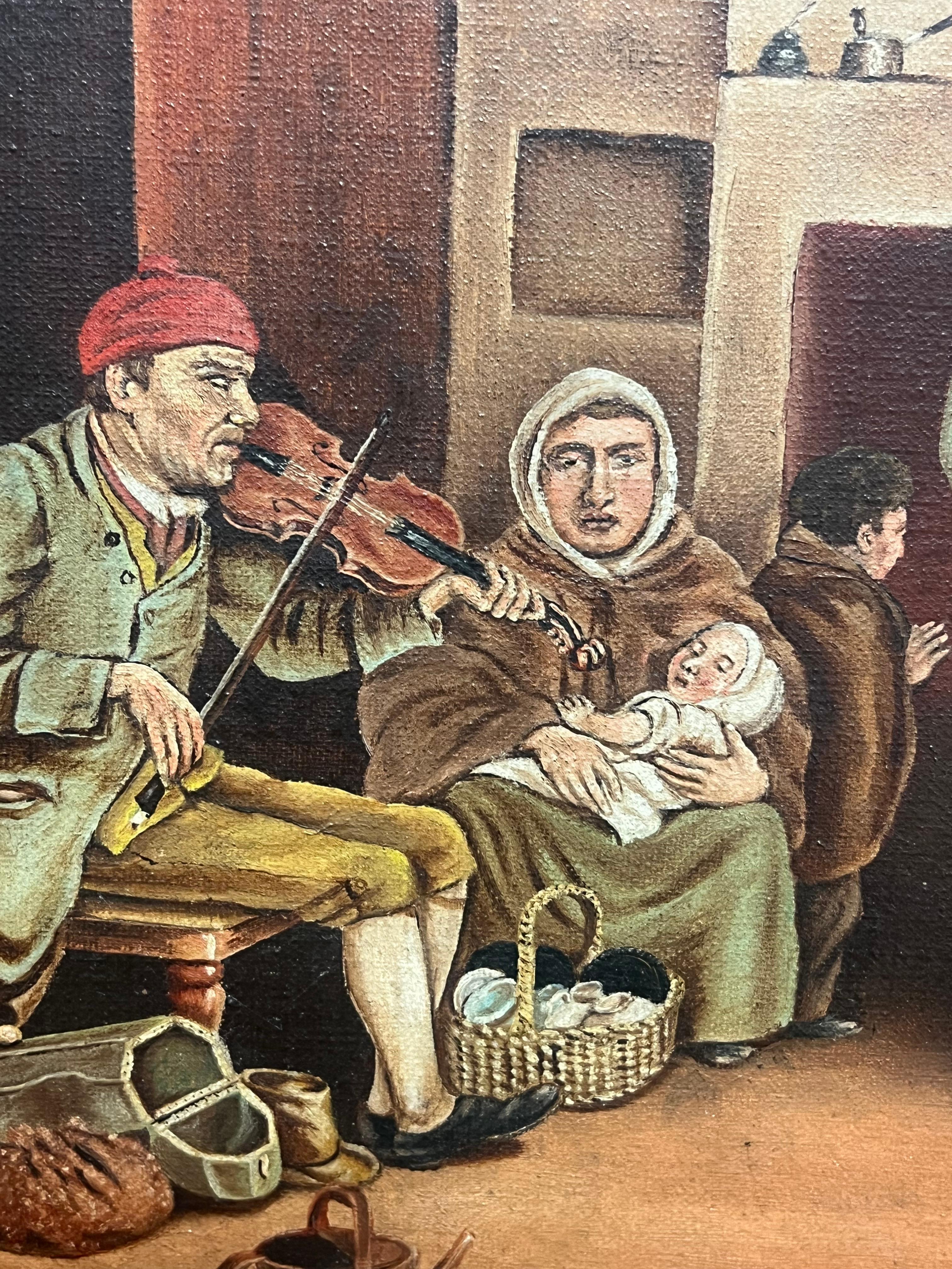 Riunione di famiglia festosa Scena d'interni di un cottage tradizionale con molte figure, olio 1