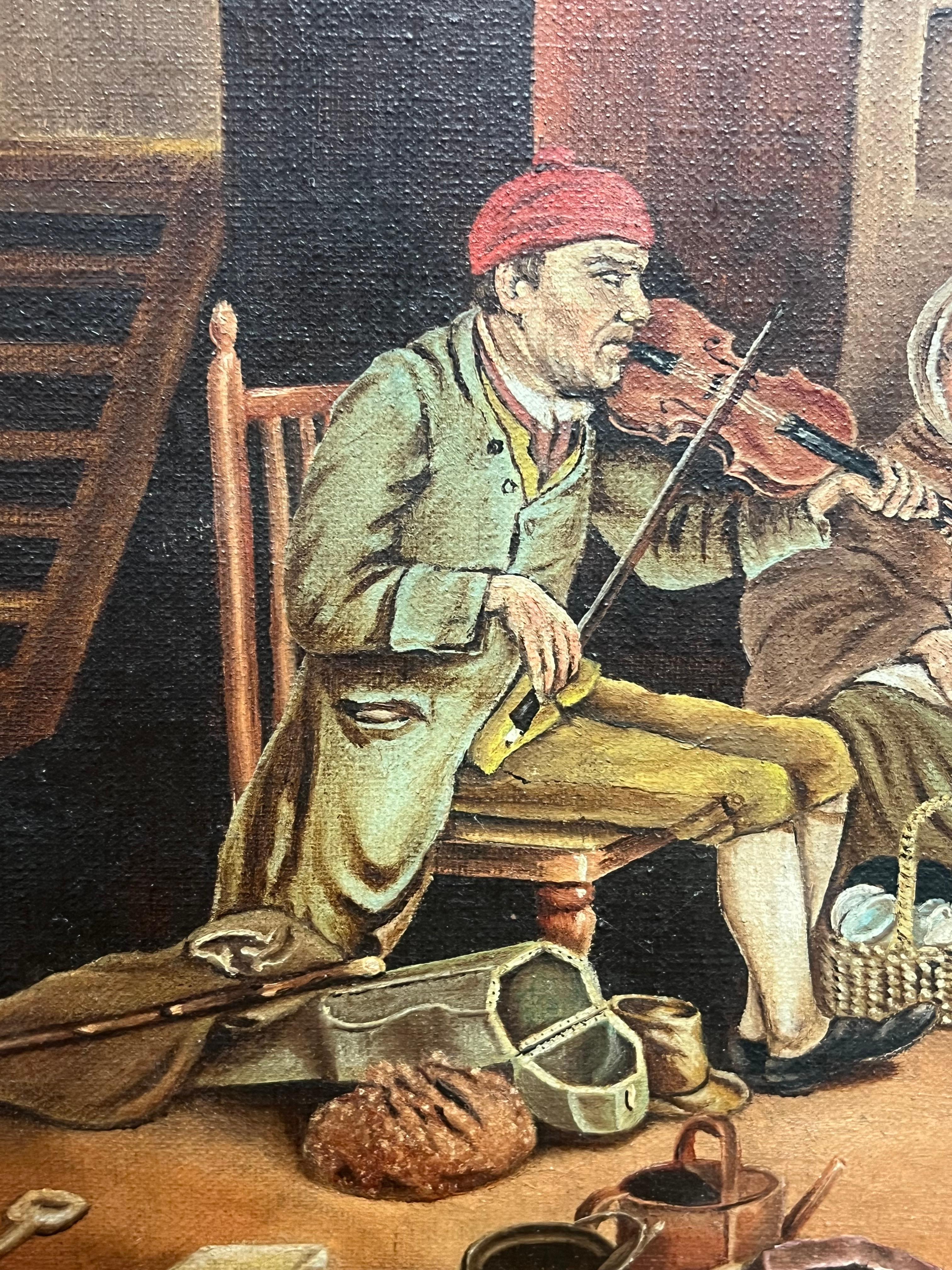 Riunione di famiglia festosa Scena d'interni di un cottage tradizionale con molte figure, olio 2