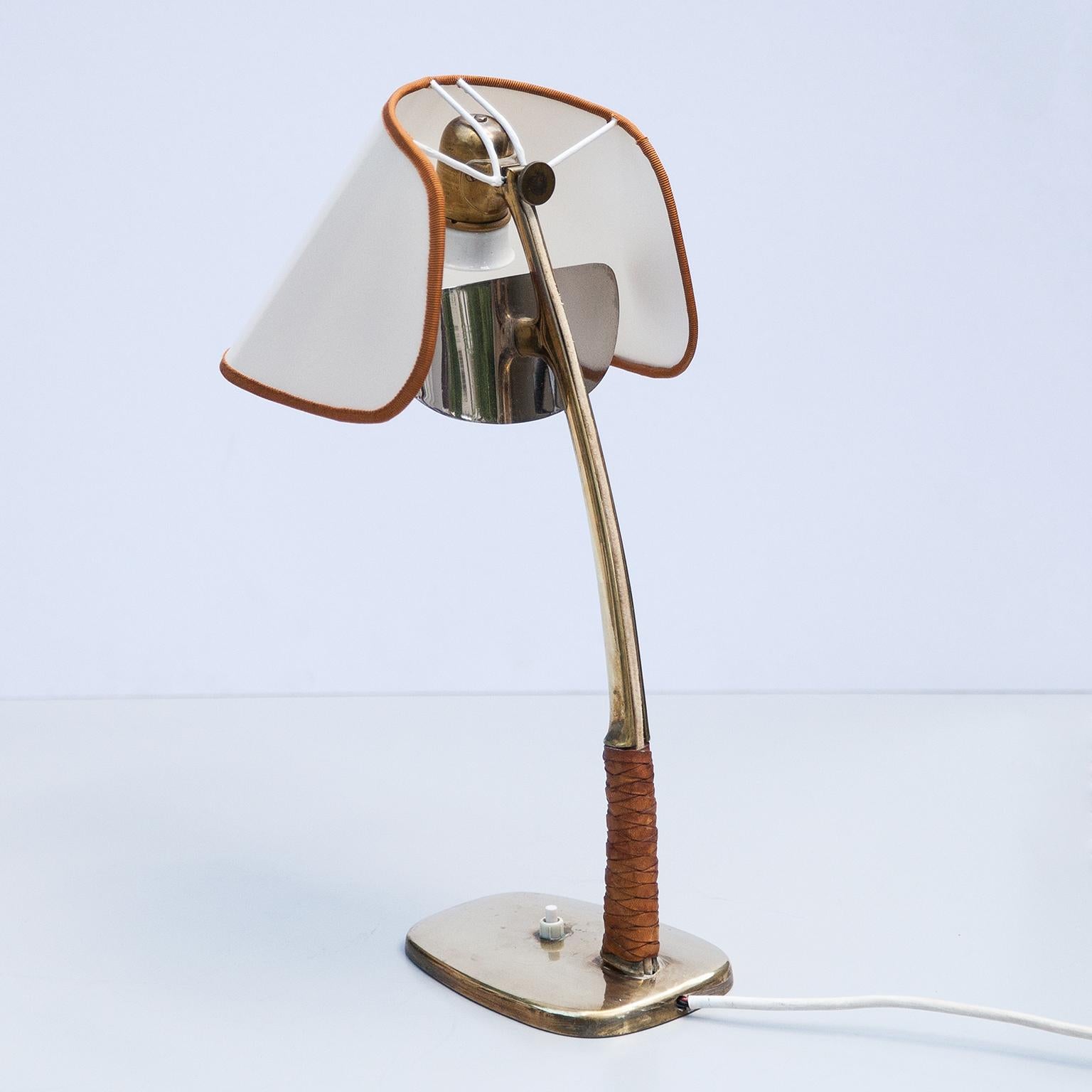 Austrian J. T. Kalmar Brass and Leather Table Lamp Arnold, Austria 1950s