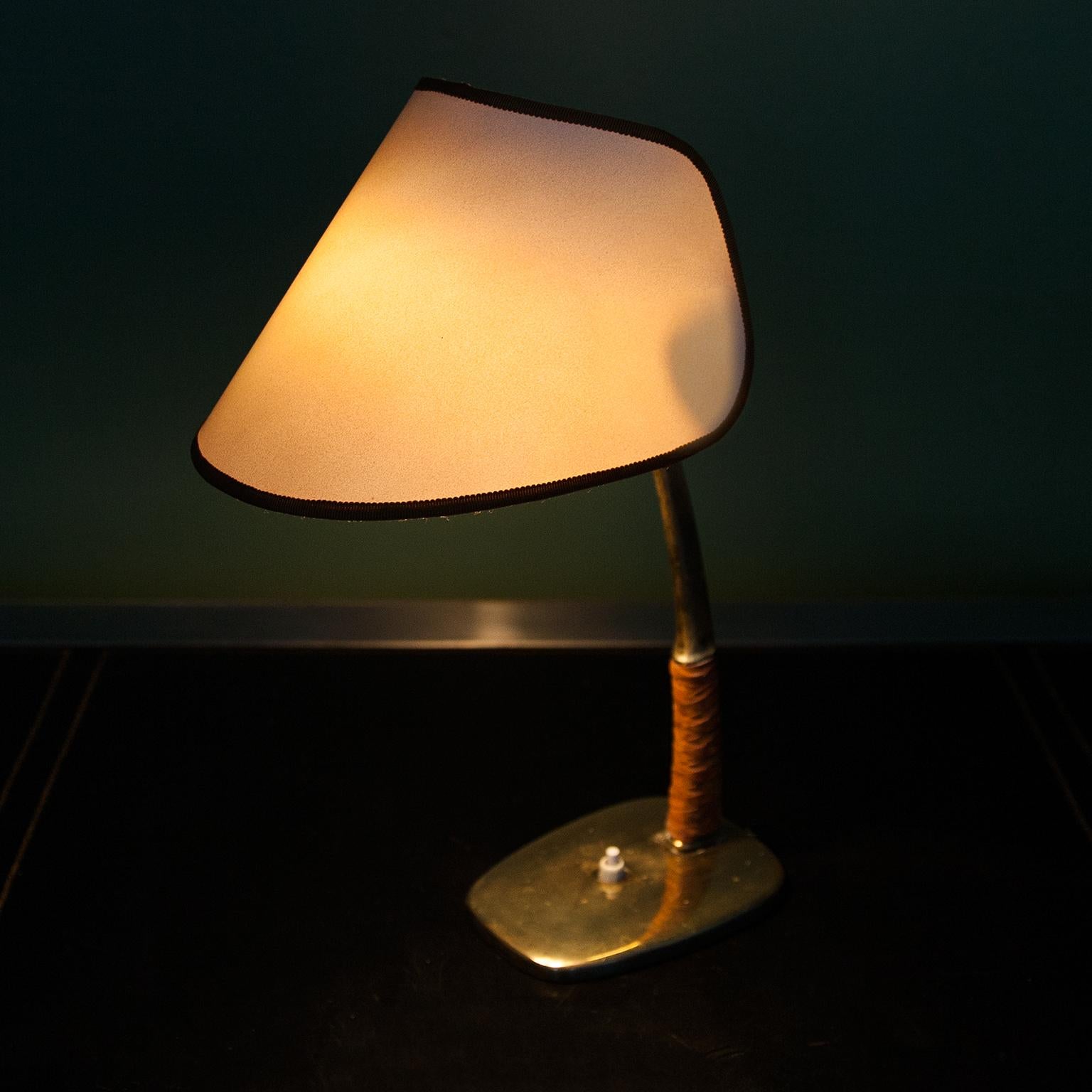 J. T. Kalmar Brass and Leather Table Lamp Arnold, Austria 1950s 2