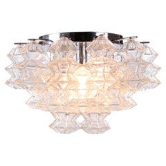 J.T. Kalmar Pagoda Flush Mount Chandelier Glass & Chrome, Austria, Vienna, 1960s