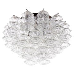 J.T. Kalmar Pagoda Flush Mount Chandelier Glass & Chrome, Austria, Vienna, 1960s