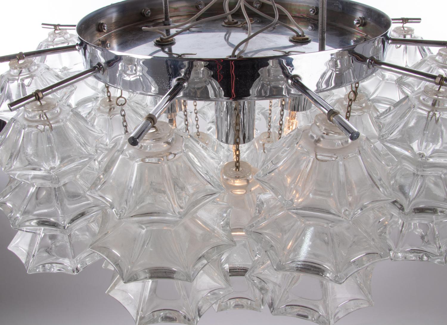 J.T. Kalmar Pagoda Flush Mount Chandelier Glass & Chrome, Austria, Vienna, 1960s For Sale 2