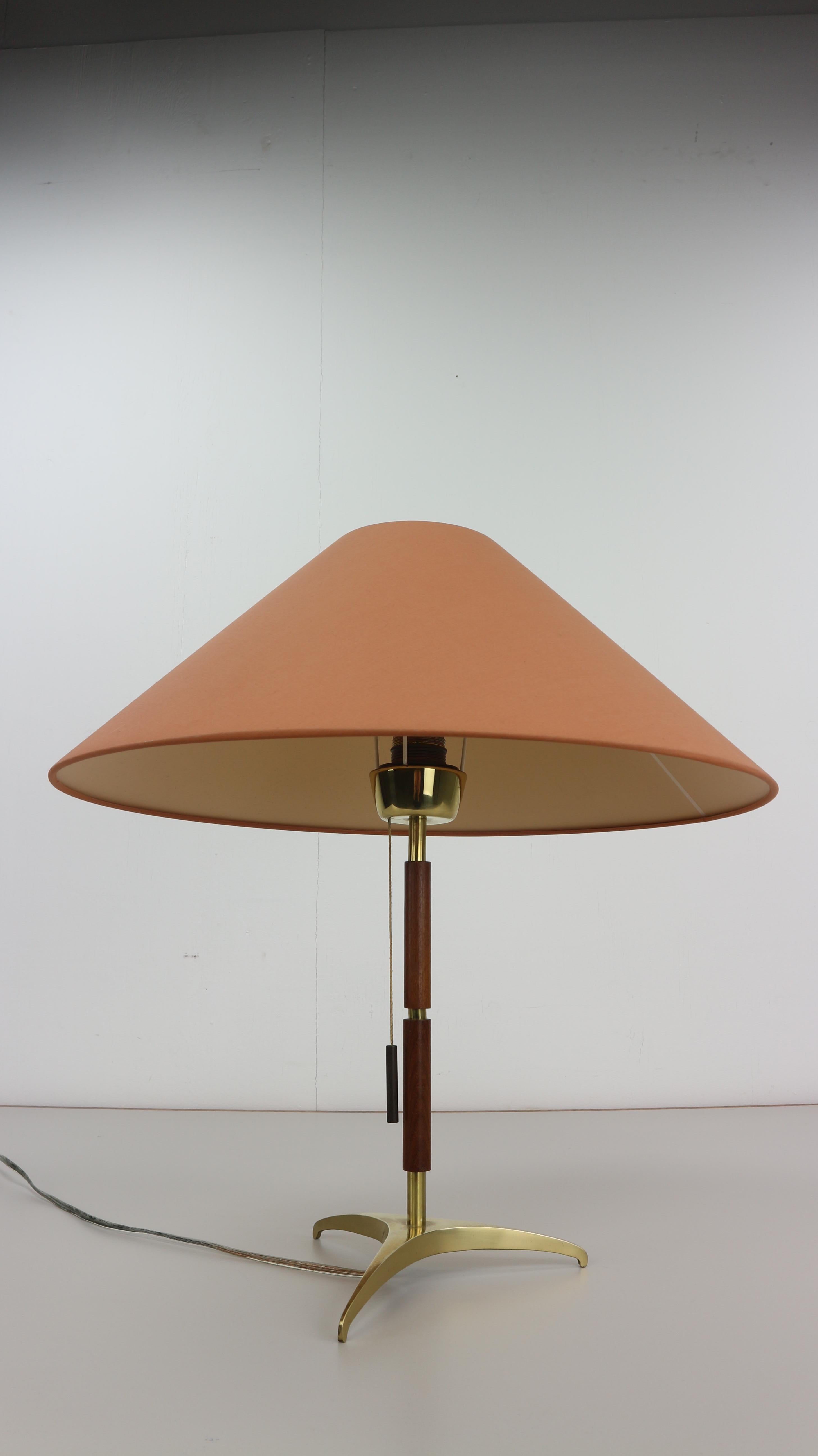 Mid-Century Modern J. T. Kalmar Table Lamp Brass and Rosewood, 1950s