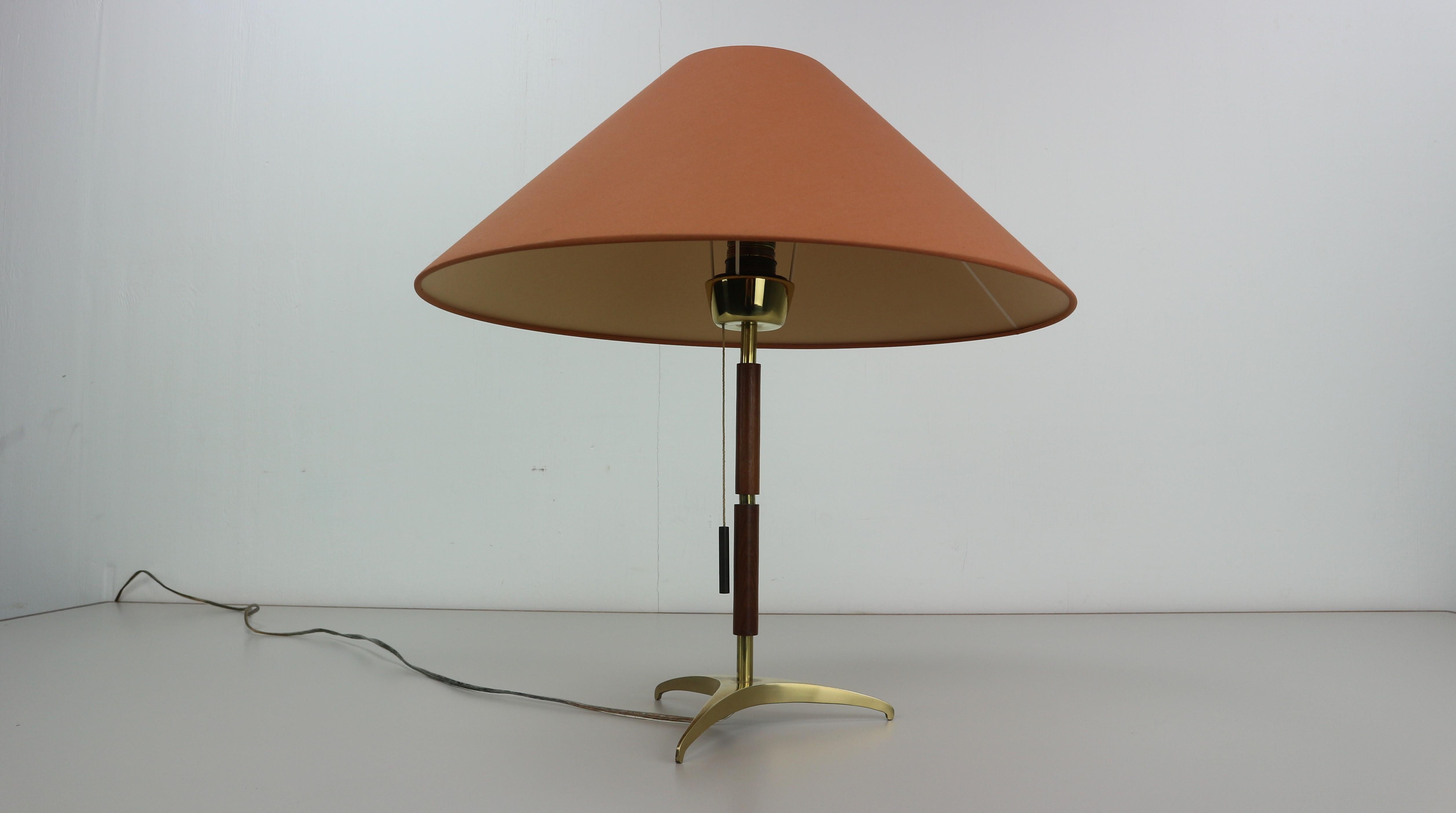 Austrian J. T. Kalmar Table Lamp Brass and Rosewood, 1950s
