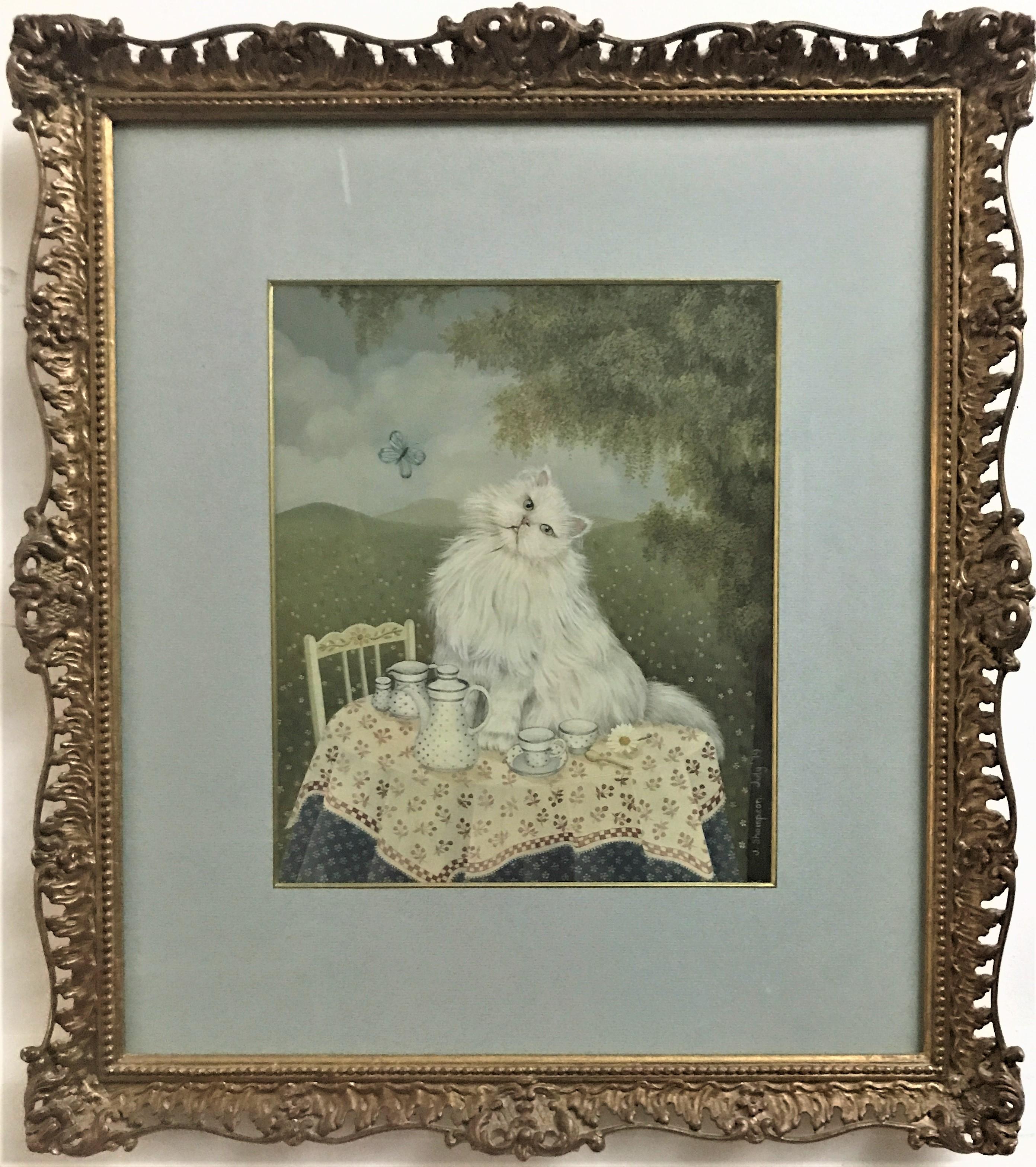 Il gatto che ha preso la panna, olio originale su tela, 20° secolo, firmato e datato '79 - Painting di J. Thompson