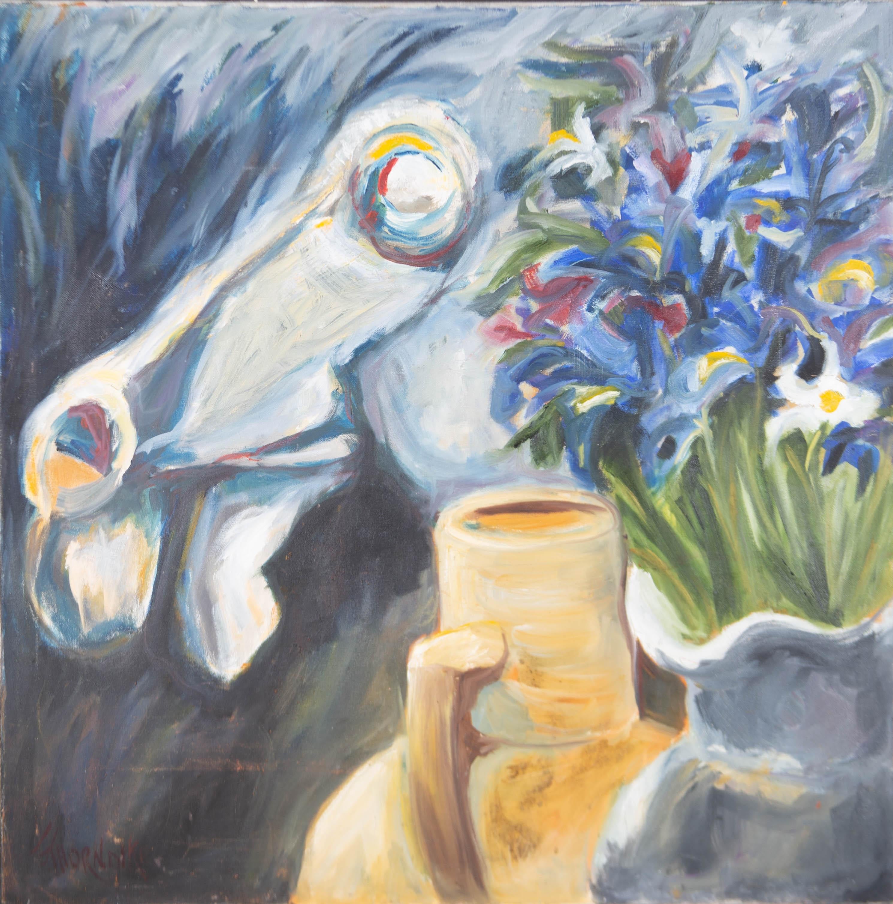 Une interprétation impressionniste impulsive d'un vase de fleurs fluide.

Signé dans le coin inférieur gauche.

Sur toile sur châssis.