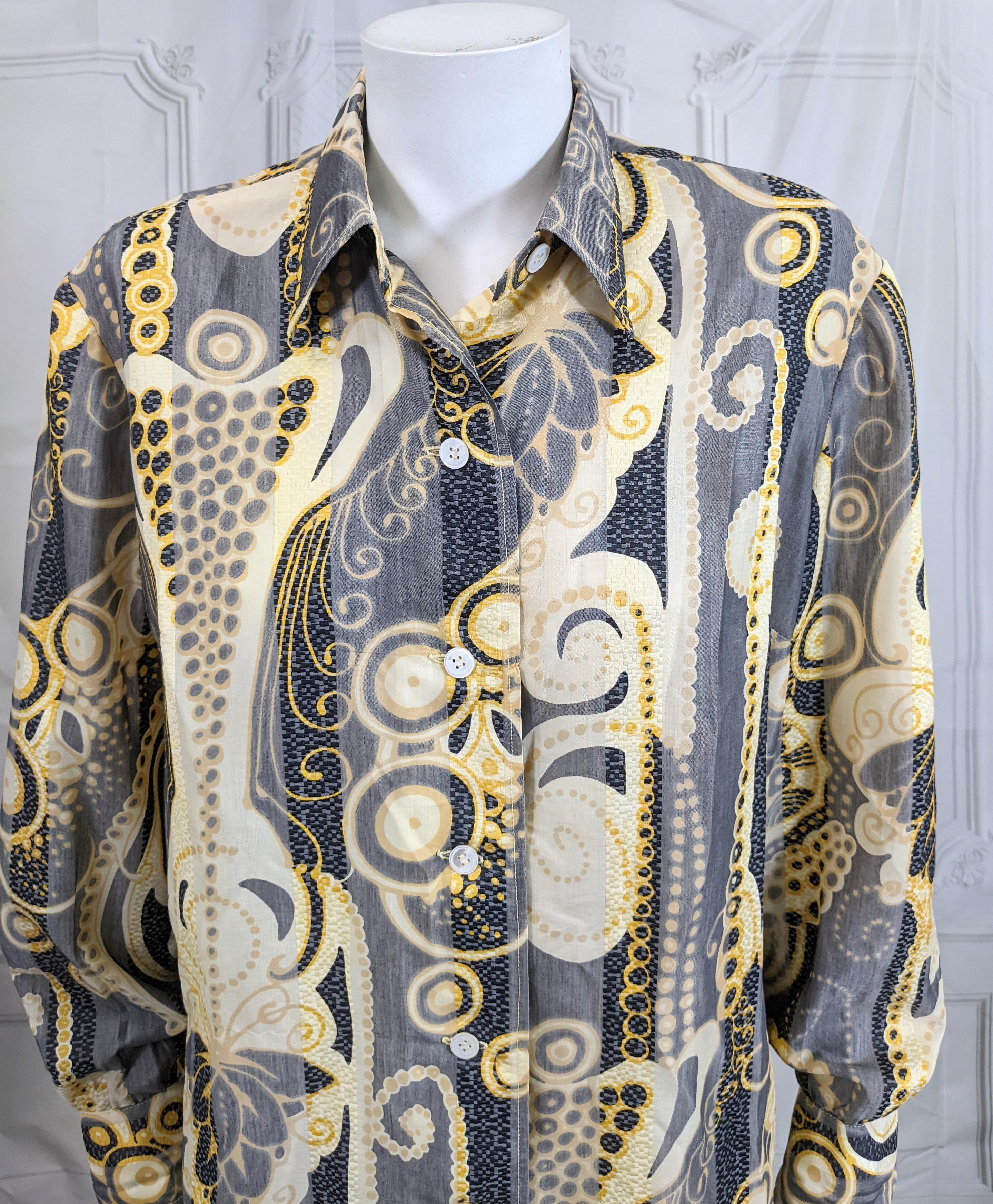 J. Tiktiner Silk Print Shirtwaist In Good Condition For Sale In New York, NY