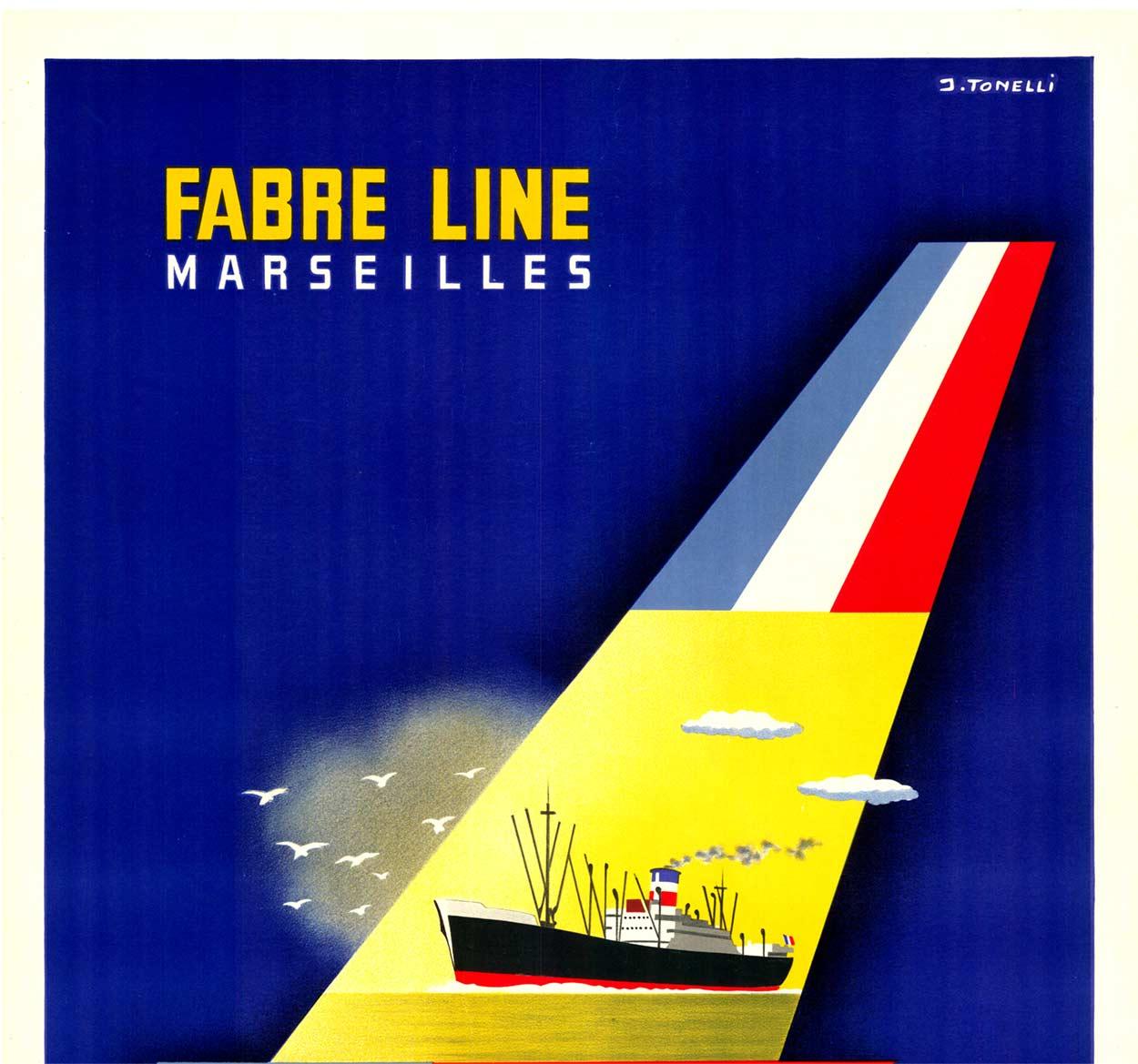 Original Fabre Line - Marsella Mediterráneo Nueva York cartel de viaje de época - Print de J. Tonelli