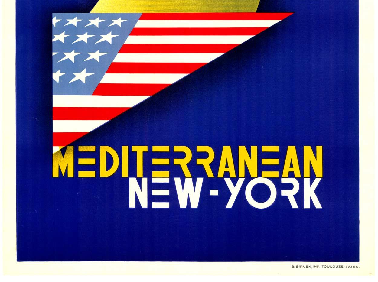 Original Fabre Line - Marsella Mediterráneo Nueva York cartel de viaje de época - Print moderno estadounidense de J. Tonelli