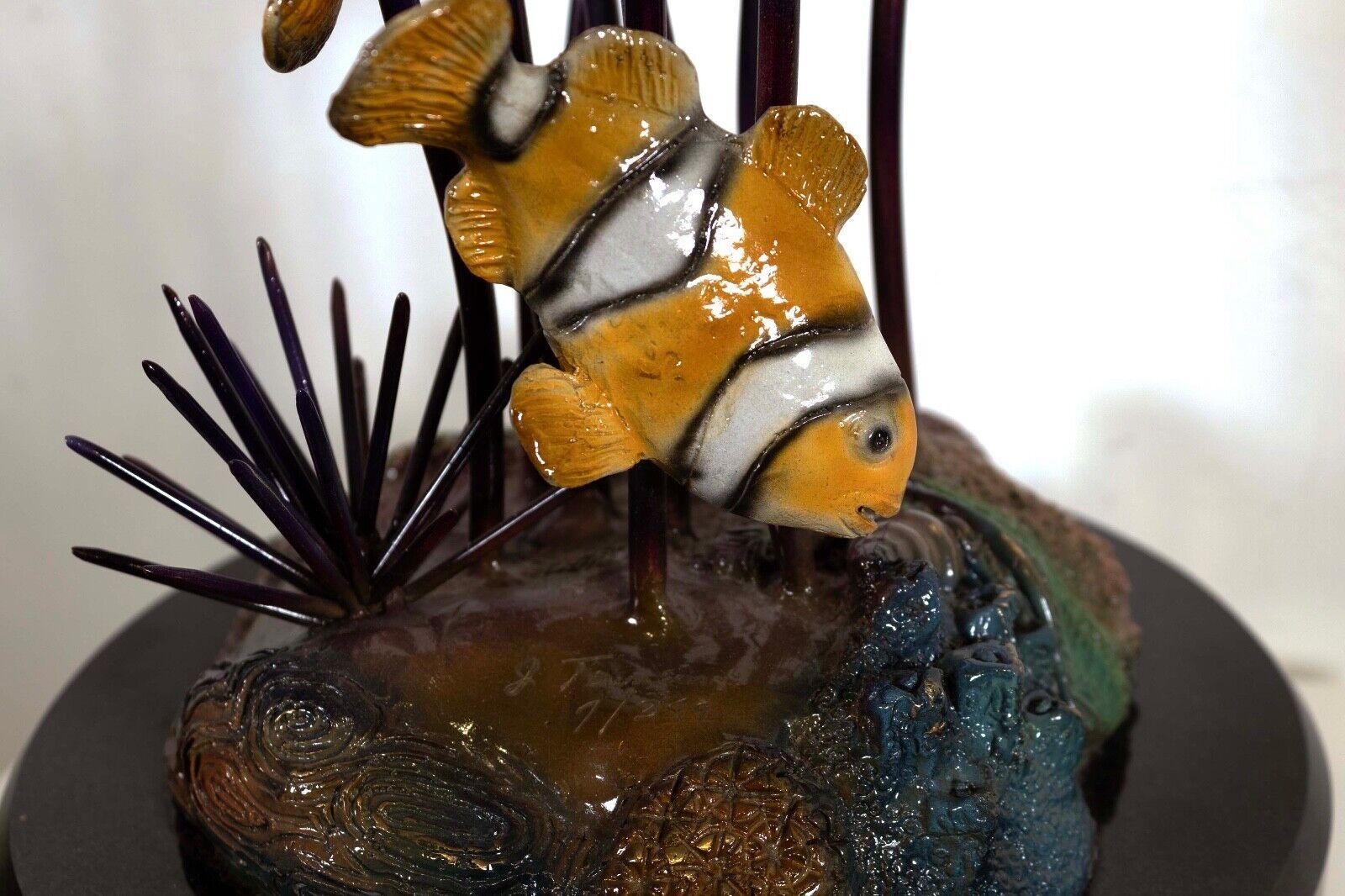 20th Century J Townsend Sealife Clownfish in Coral Bronze & Ceramic Sculpture Signed 7/399 For Sale