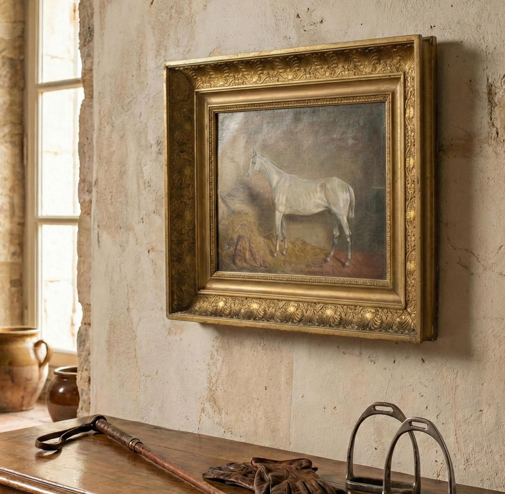 J. Truman (Brite, tätig im 19. Jahrhundert)

Weißes Pferd in seinem Stall, Öl auf Leinwand, rückseitig signiert und datiert 1870. 

J. Truman war ein hoch angesehener Reitkünstler; dieses Ölgemälde auf Leinwand, das auf der Rückseite signiert und