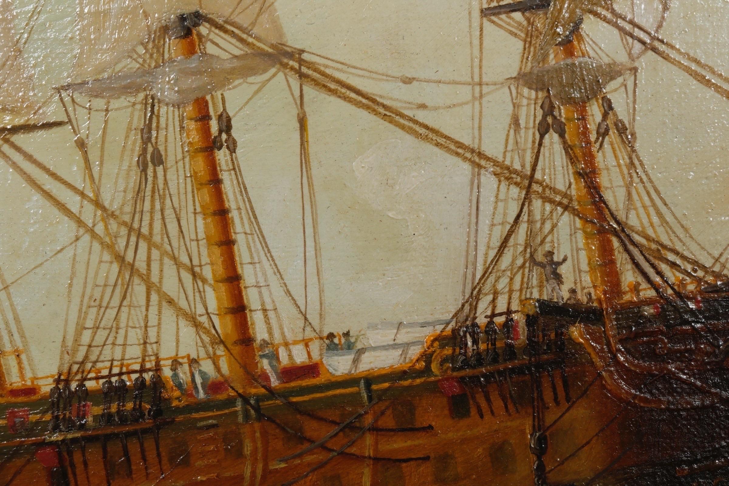 J. V. Capua Signed Original Oil on Canvas “Lord Cornwallis Signals Make Sail” In Good Condition For Sale In Bradenton, FL