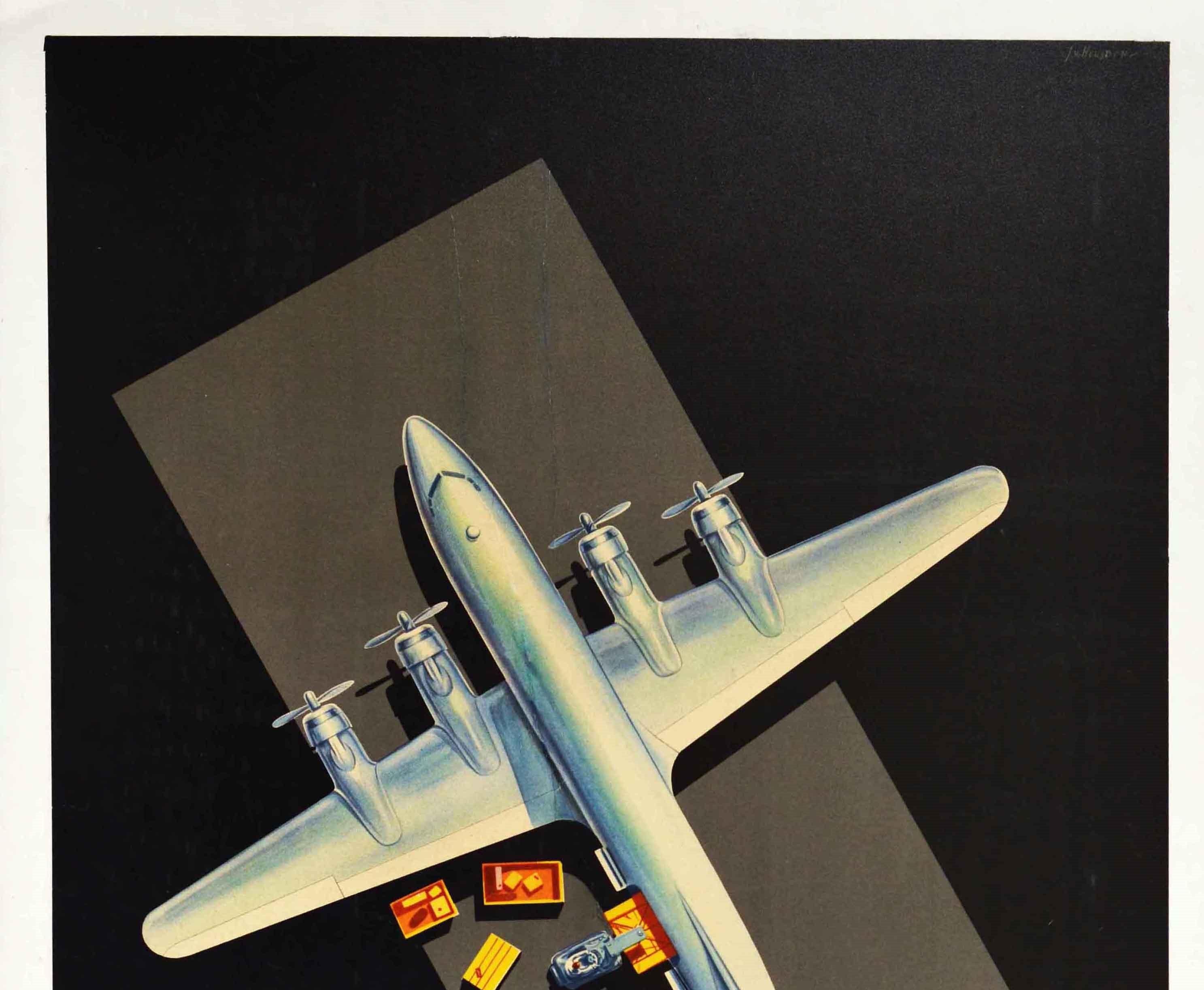 Original Vintage Poster Your Freight By KLM Royal Dutch Airlines Midcentury Art - Print by J. V. Heusden