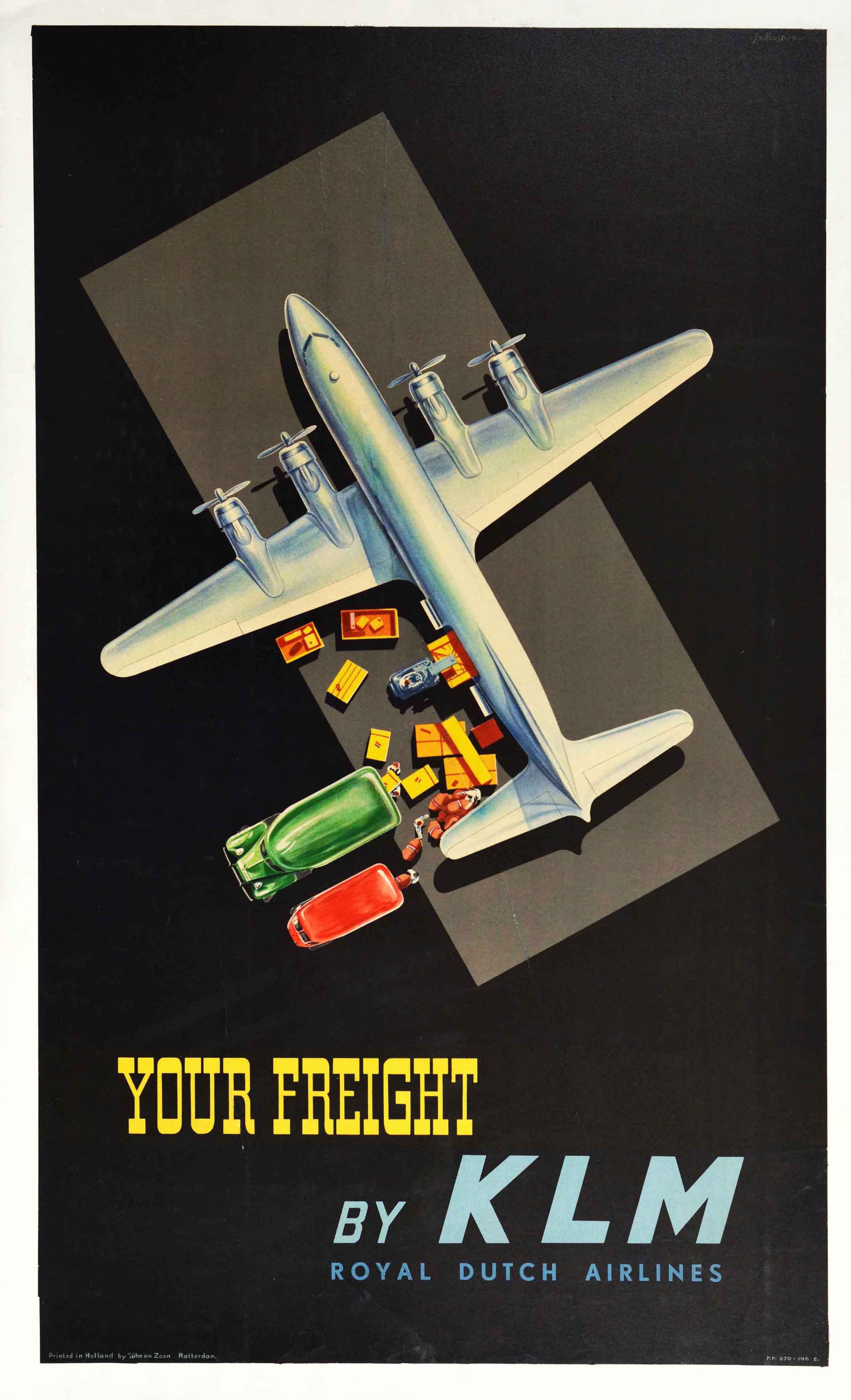 J. V. Heusden Print - Original Vintage Poster Your Freight By KLM Royal Dutch Airlines Midcentury Art