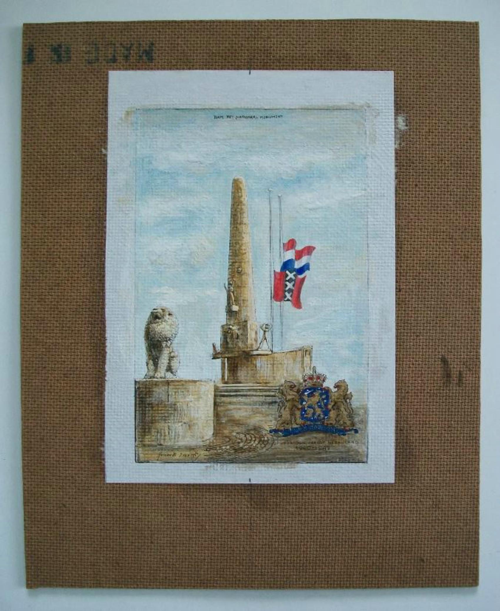 J. VET – Amsterdamer Nationaldenkmal – handkolorierter Druck – Niederlande – ca. 1986 (Handbemalt) im Angebot