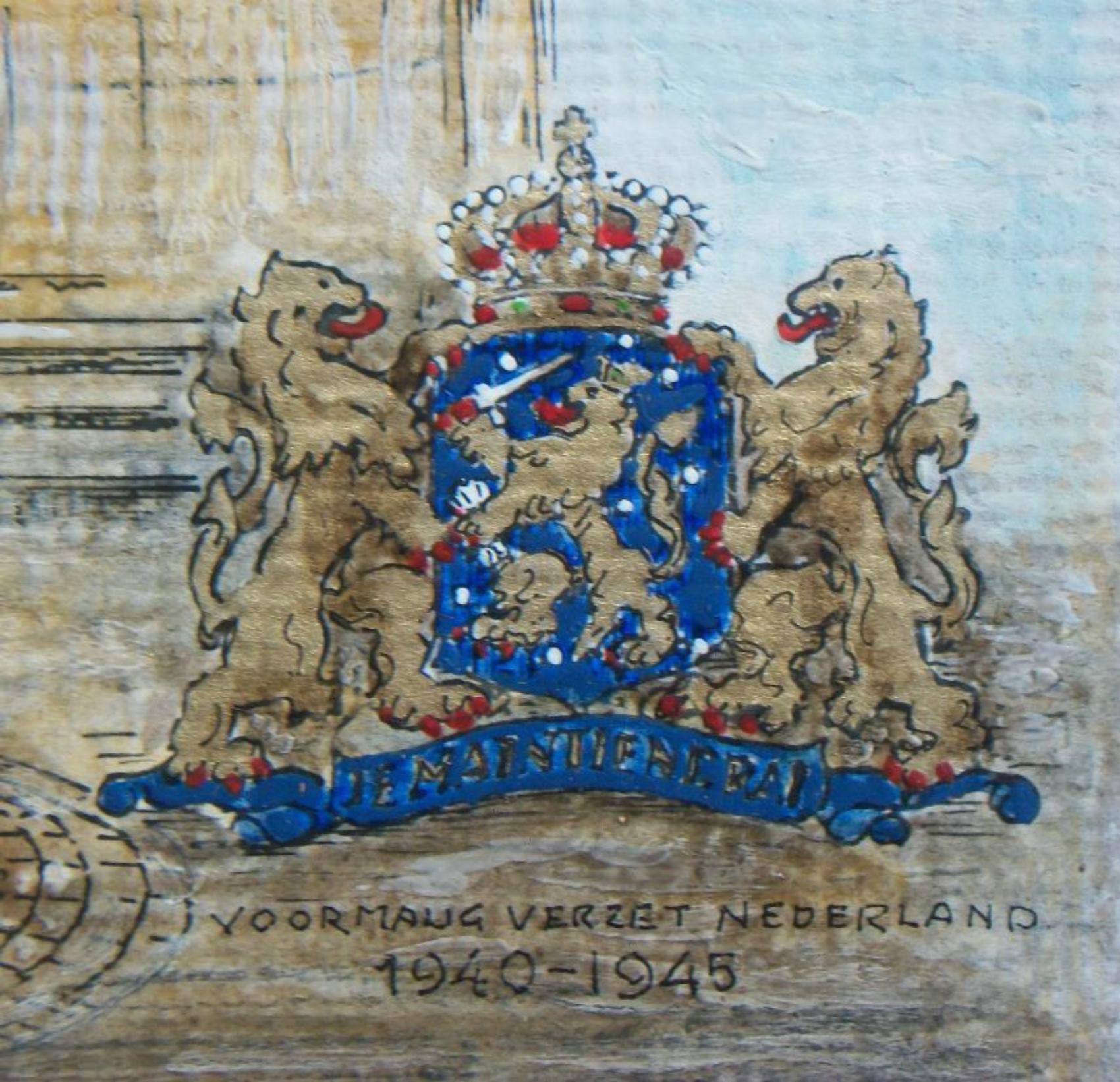J. VET – Amsterdamer Nationaldenkmal – handkolorierter Druck – Niederlande – ca. 1986 (20. Jahrhundert) im Angebot