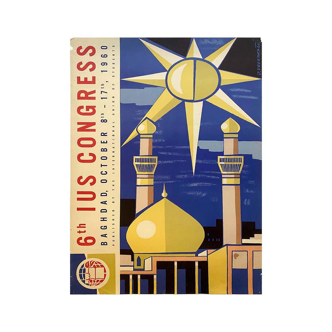 Cette affiche a été réalisée pour promouvoir le 6e congrès de l'IUS qui s'est déroulé du 8 au 17 octobre 1960 à Bagdad, en Irak.
L'Union internationale des étudiants (UIE) est une association mondiale non partisane d'organisations d'étudiants