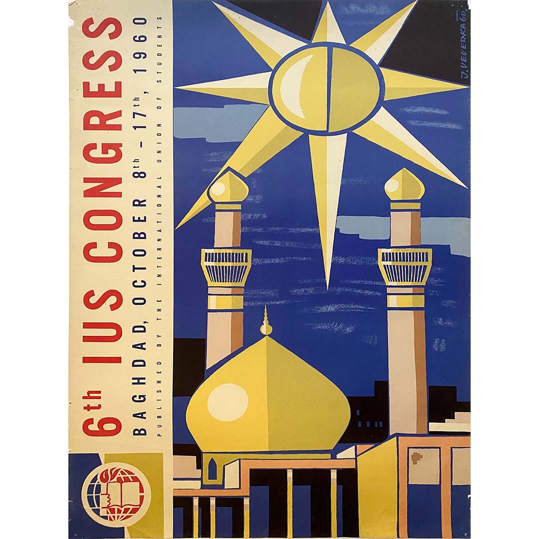 Affiche originale de 1960 pour promouvoir le 6e Congrès du IUS à Bagdad - Print de J. Veverka