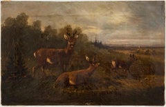 J. Von Berg - 1880 Oil, Deer At The Edge Of The Forest