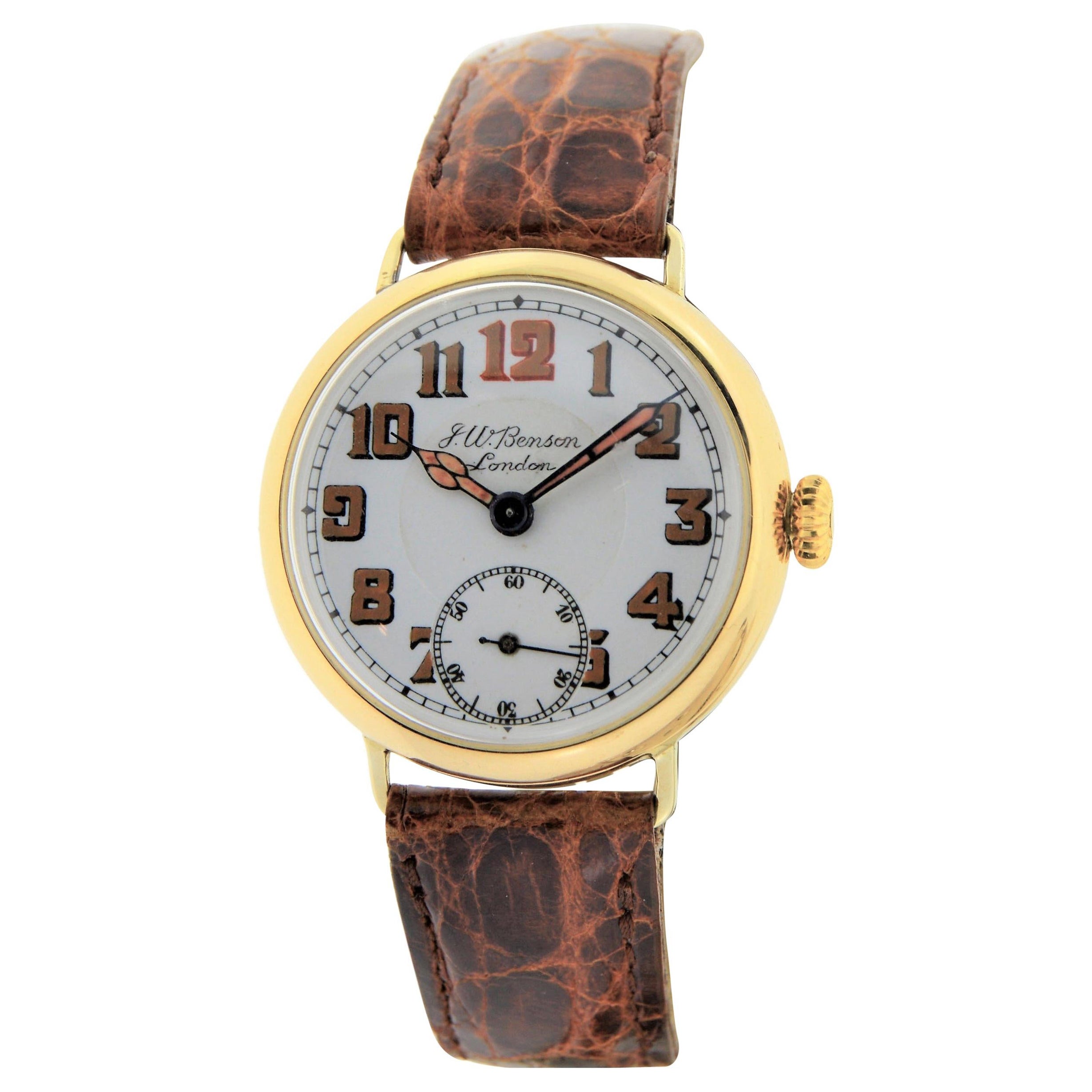 J. W. Benson 18 Karat Yellow Gold Military Campaign Style Watch from WW1