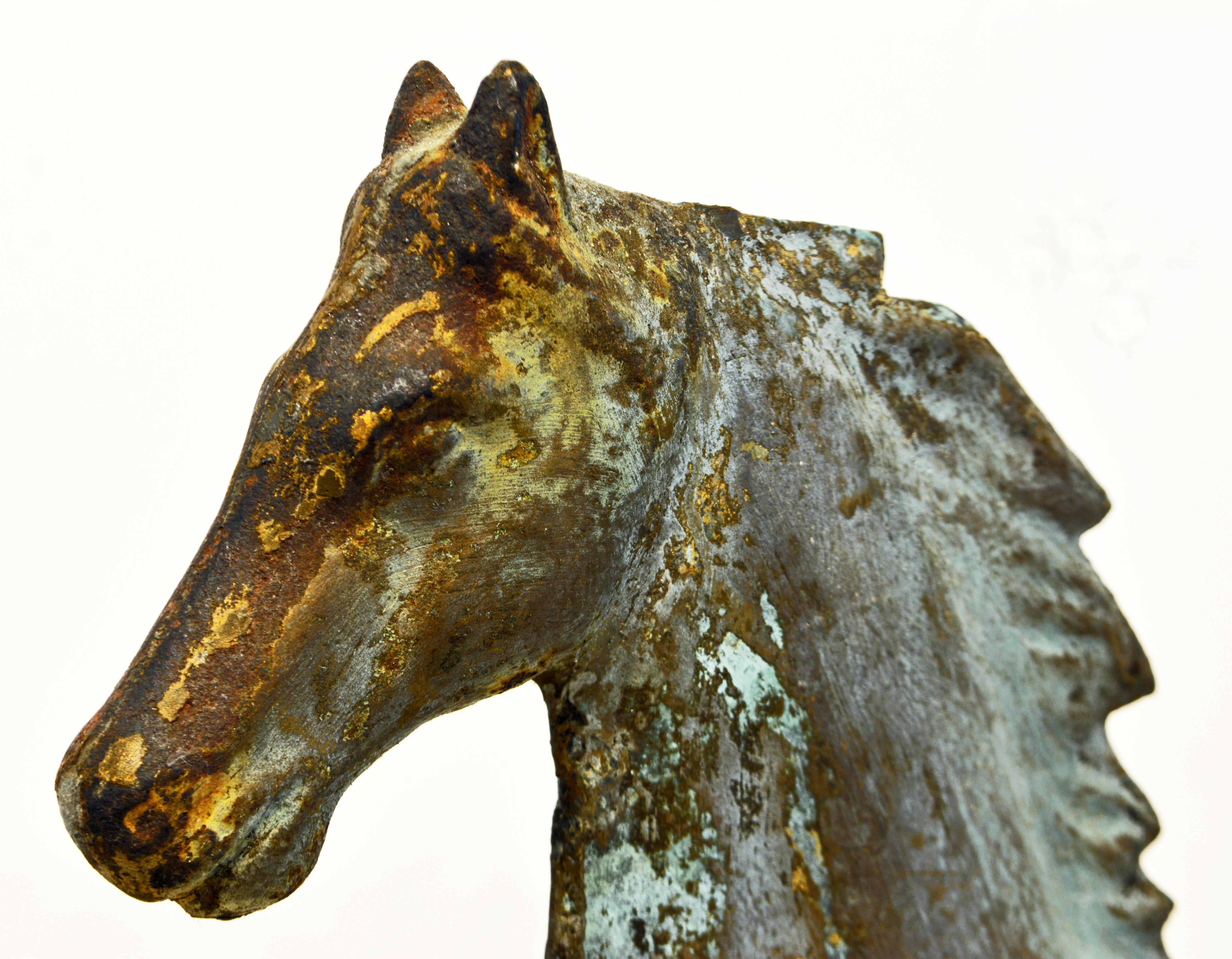 American J. W. Fiske Attributed Large Horse Weathervane on Base with Attractive Patina