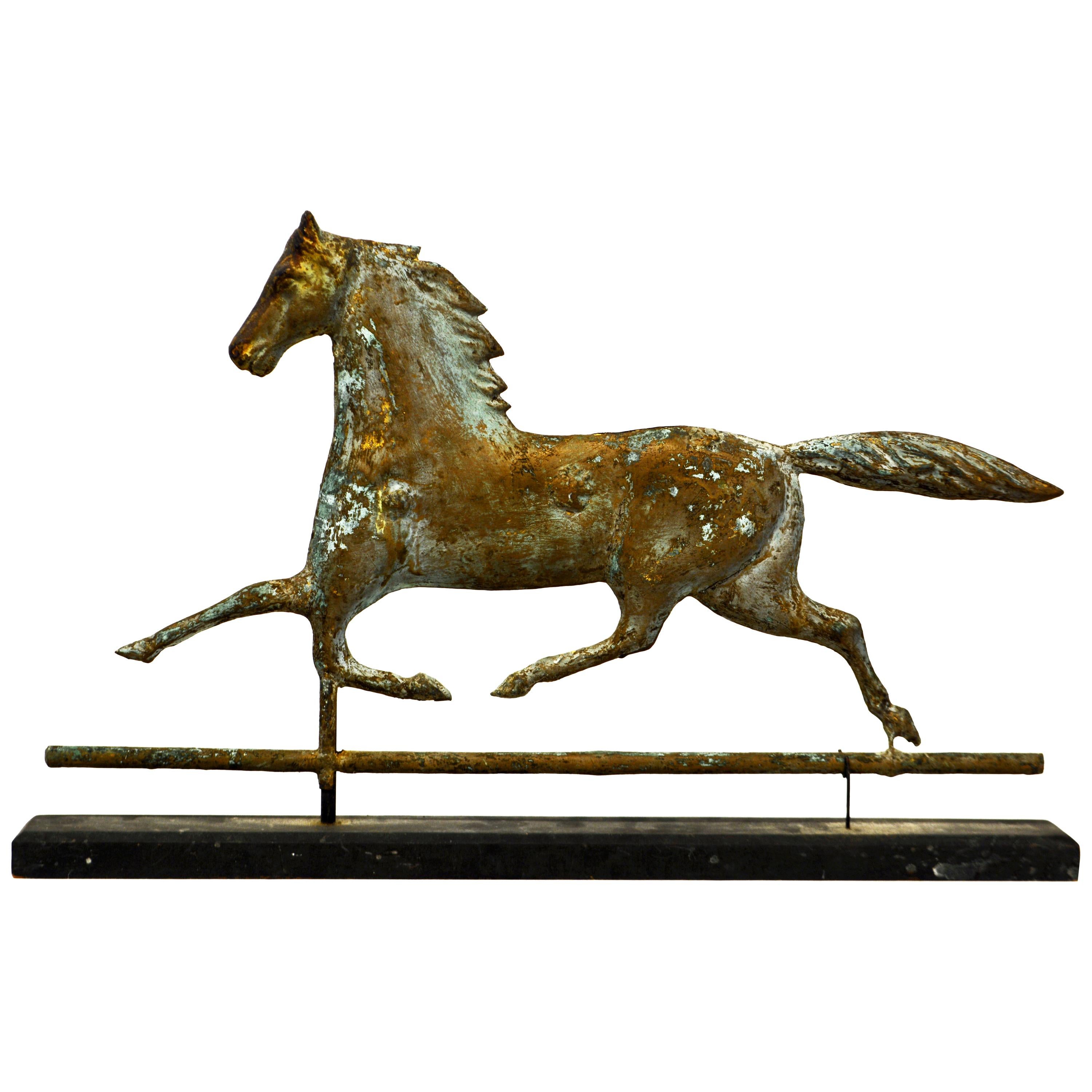 J. W. Fiske Attributed Large Horse Weathervane on Base with Attractive Patina