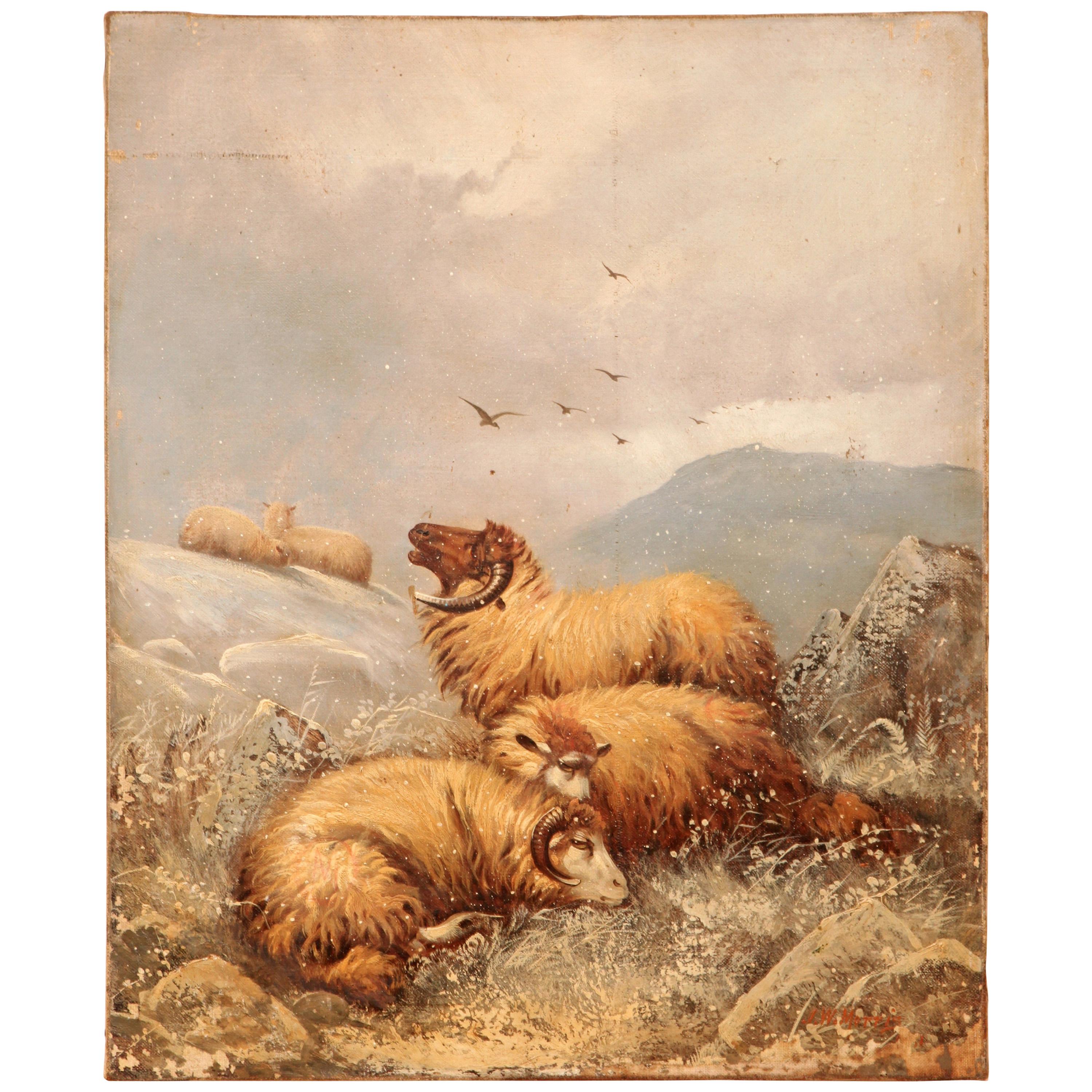 Peinture de moutons J. W. Morris en vente
