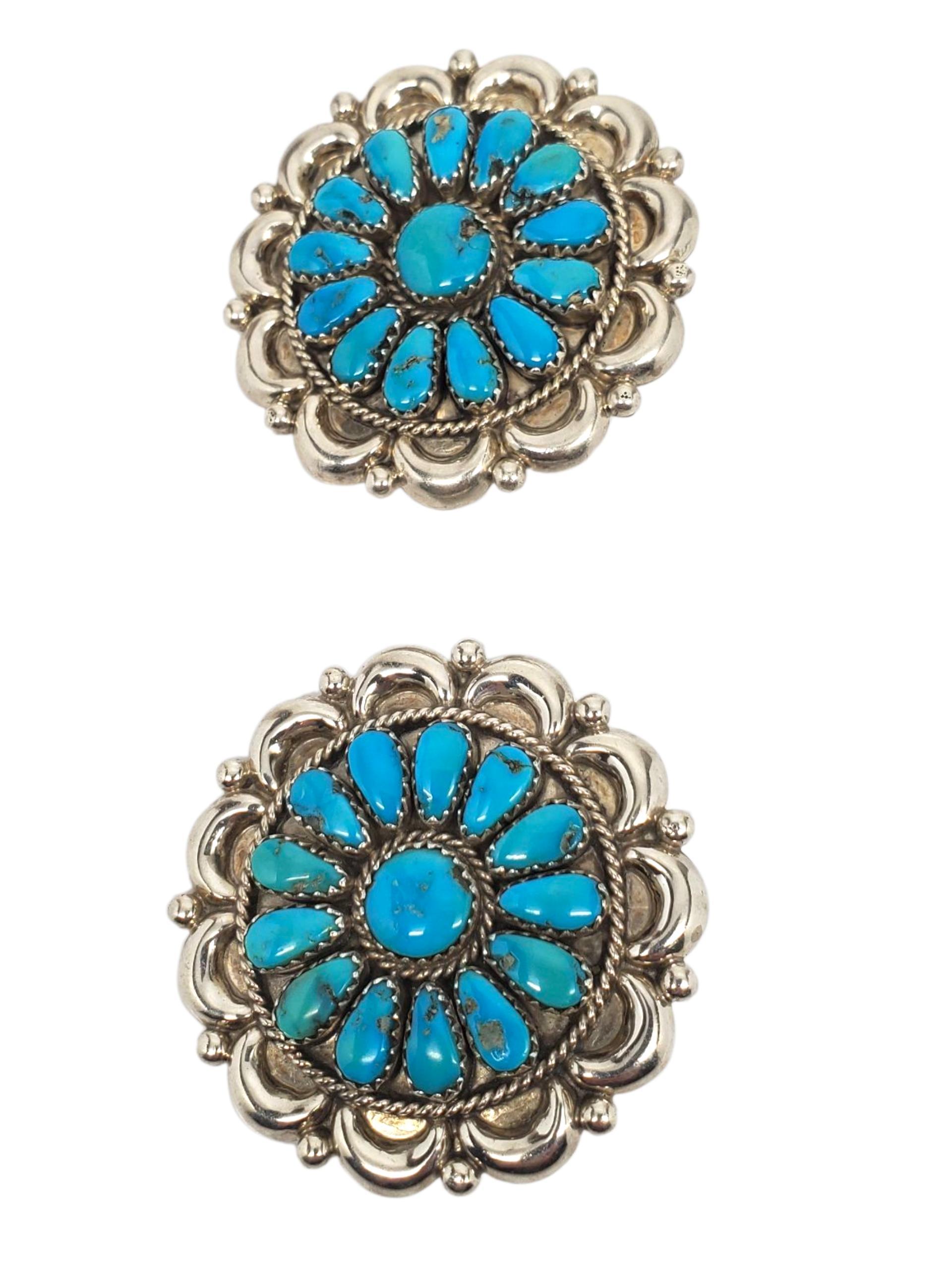 J. W. Sterling Silber Native American Türkis Concho Ohrringe #22467 (Cabochon) im Angebot