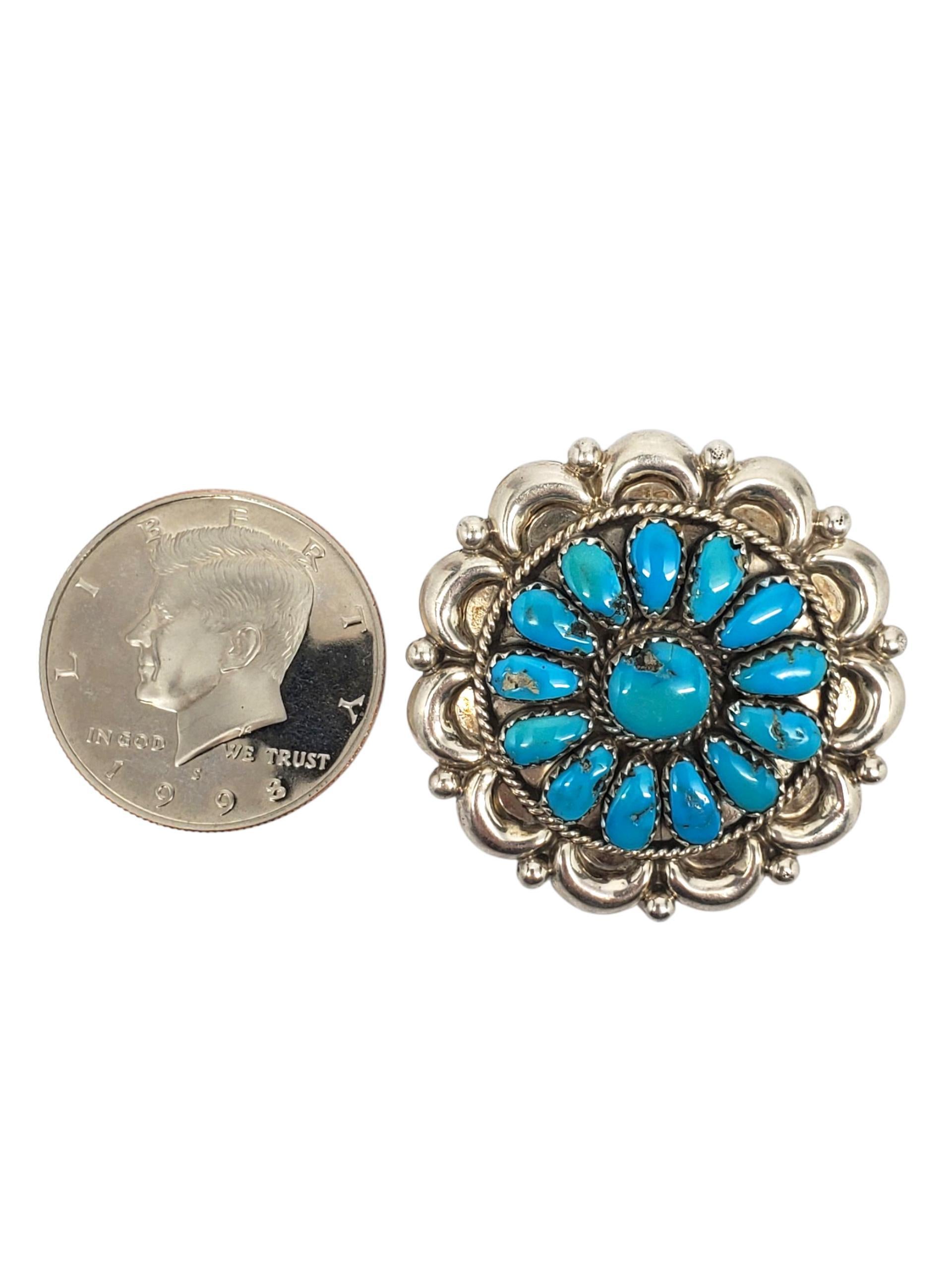 J. W. Sterling Silber Native American Türkis Concho Ohrringe #22467 Damen im Angebot