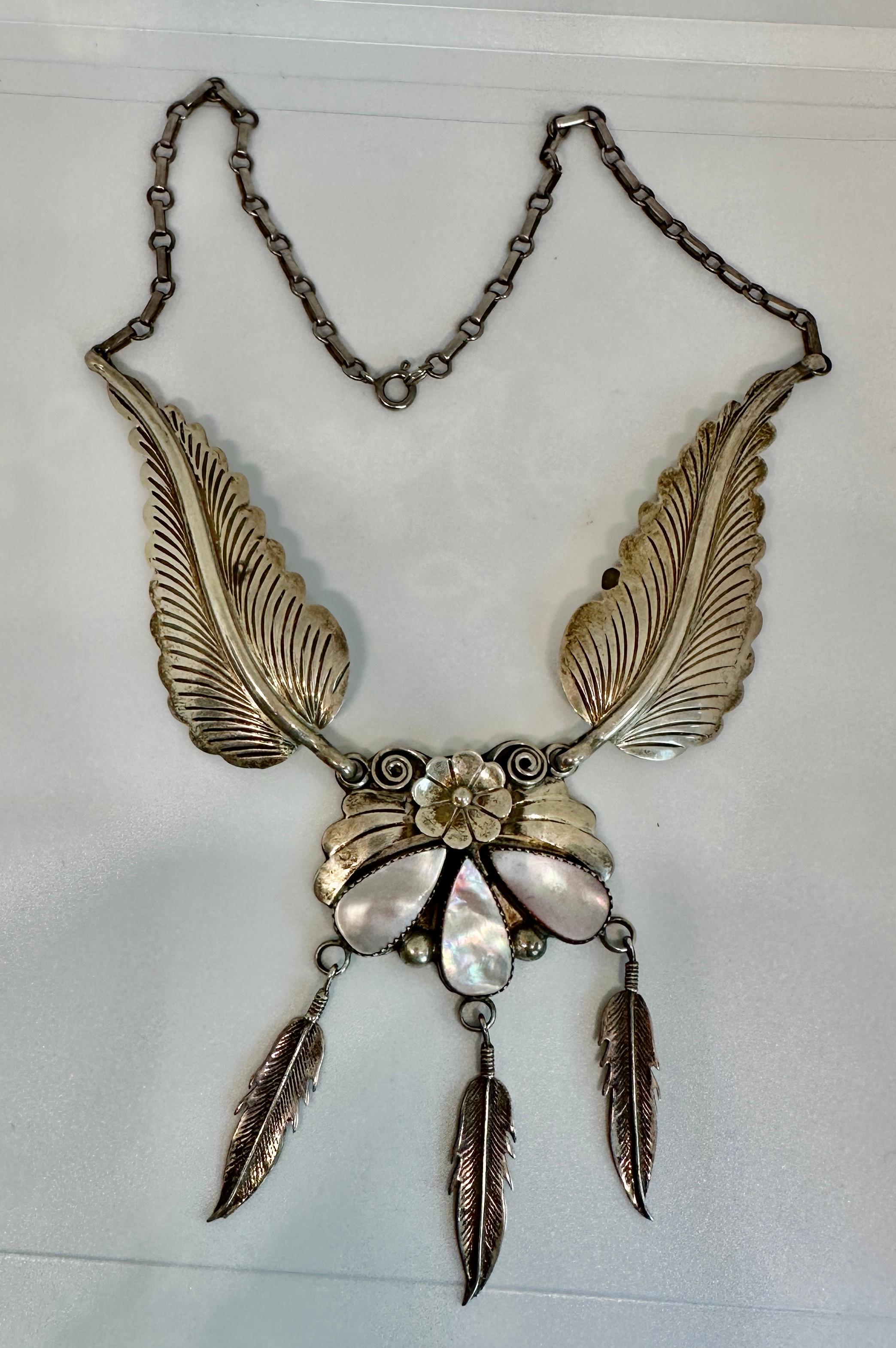 Women's or Men's J W Toadlena Necklace Navajo Mother of Pearl Sterling Silver Native American For Sale