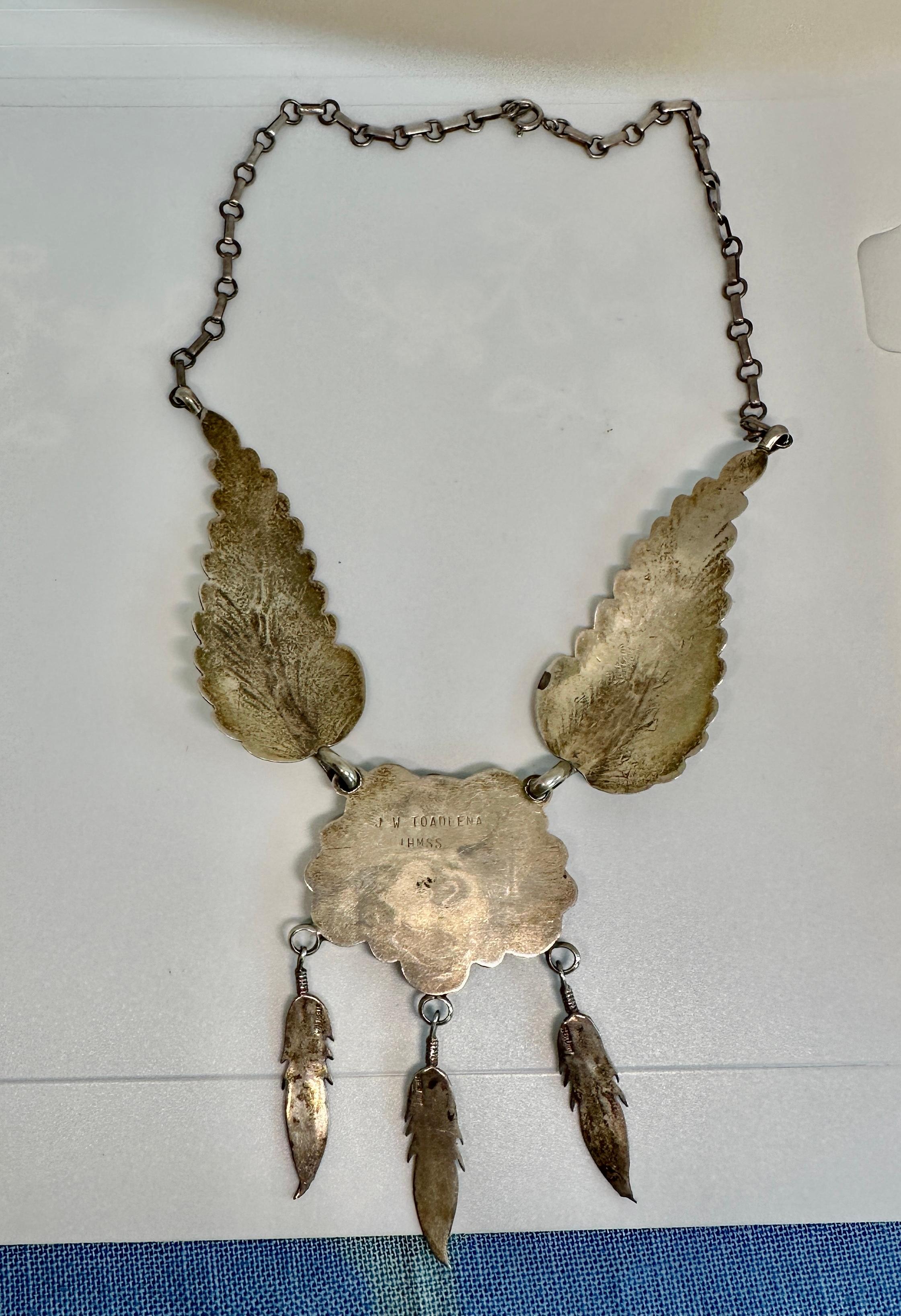 J W Toadlena Necklace Navajo Mother of Pearl Sterling Silver Native American For Sale 1