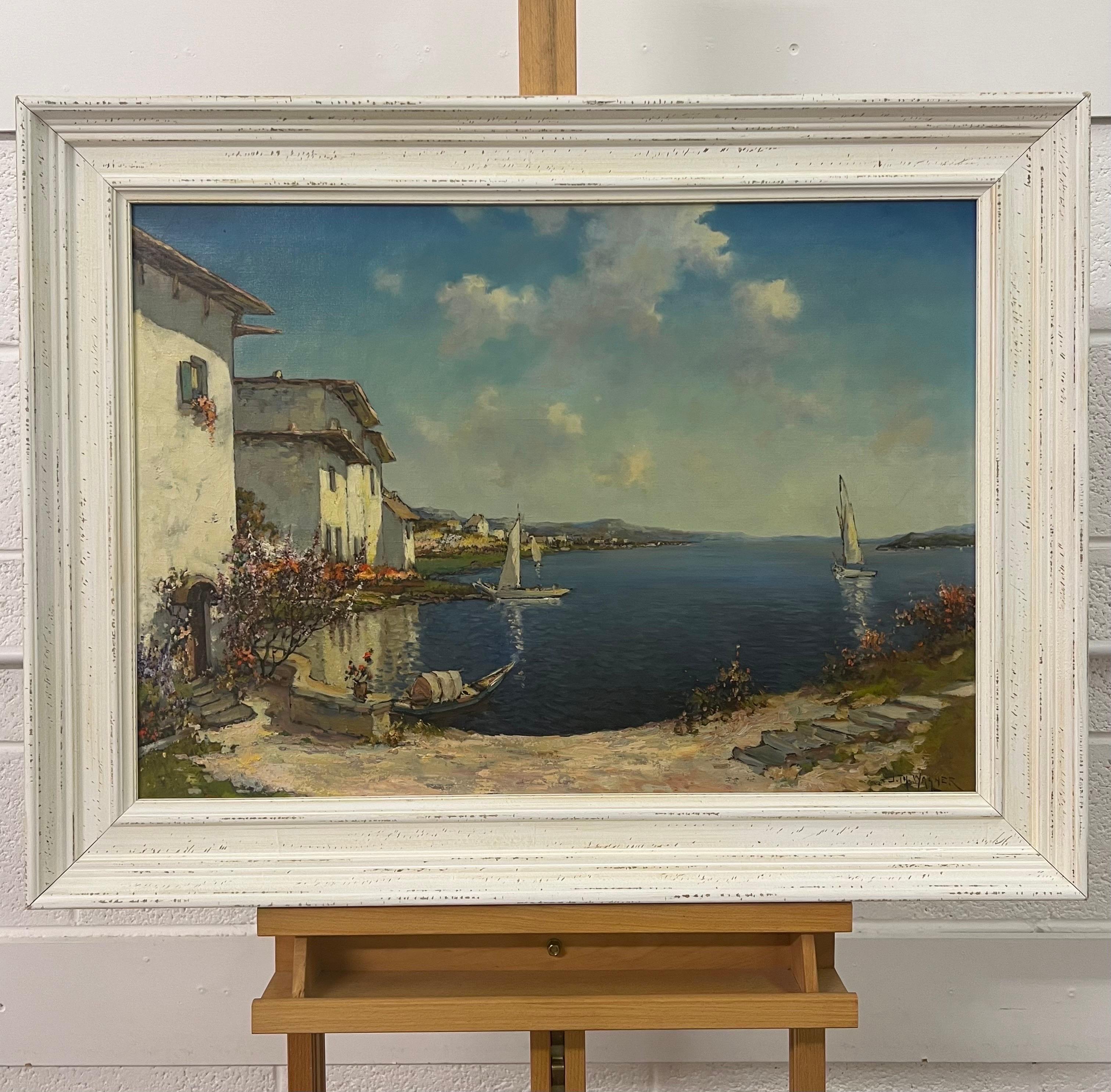 Peinture méditerranéenne du lac de Como en Italie par un artiste américain du 20e siècle - Impressionnisme américain Painting par J W Wagner