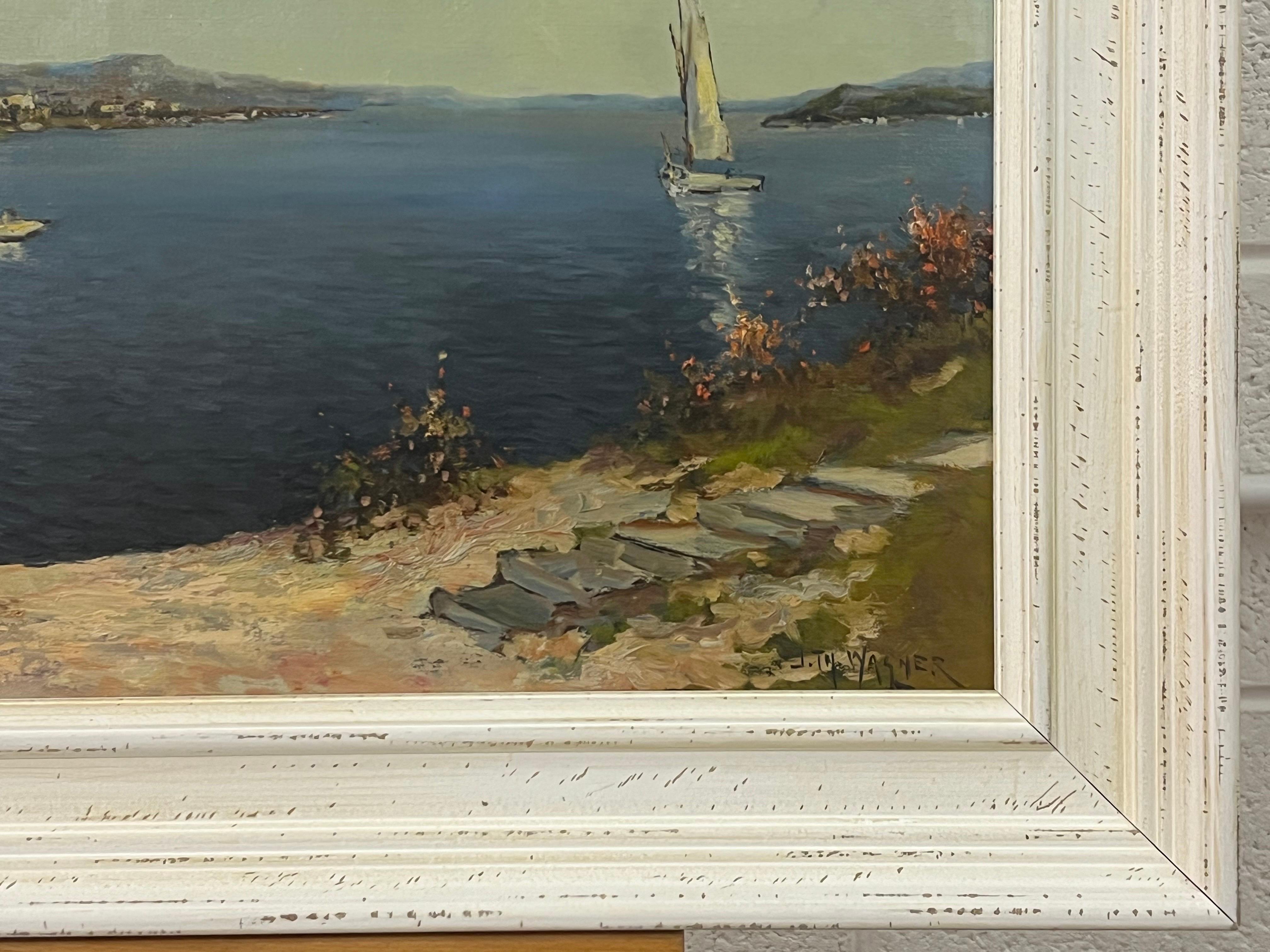Peinture méditerranéenne du lac de Como en Italie par un artiste américain du 20e siècle en vente 2