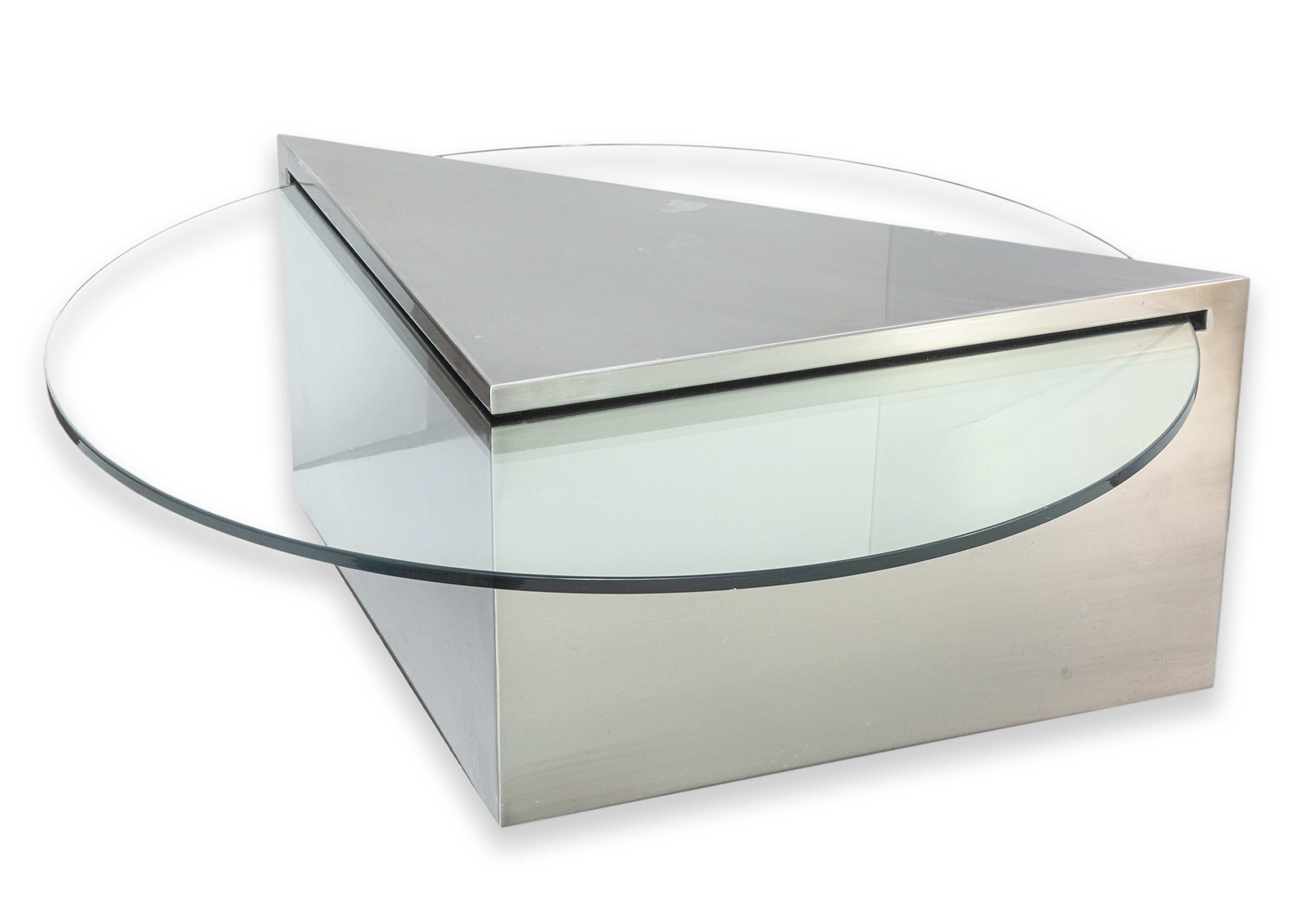 J Wade Beam für Brueton Freitragender Couchtisch aus Glas und Stahl Postmodern im Angebot 1