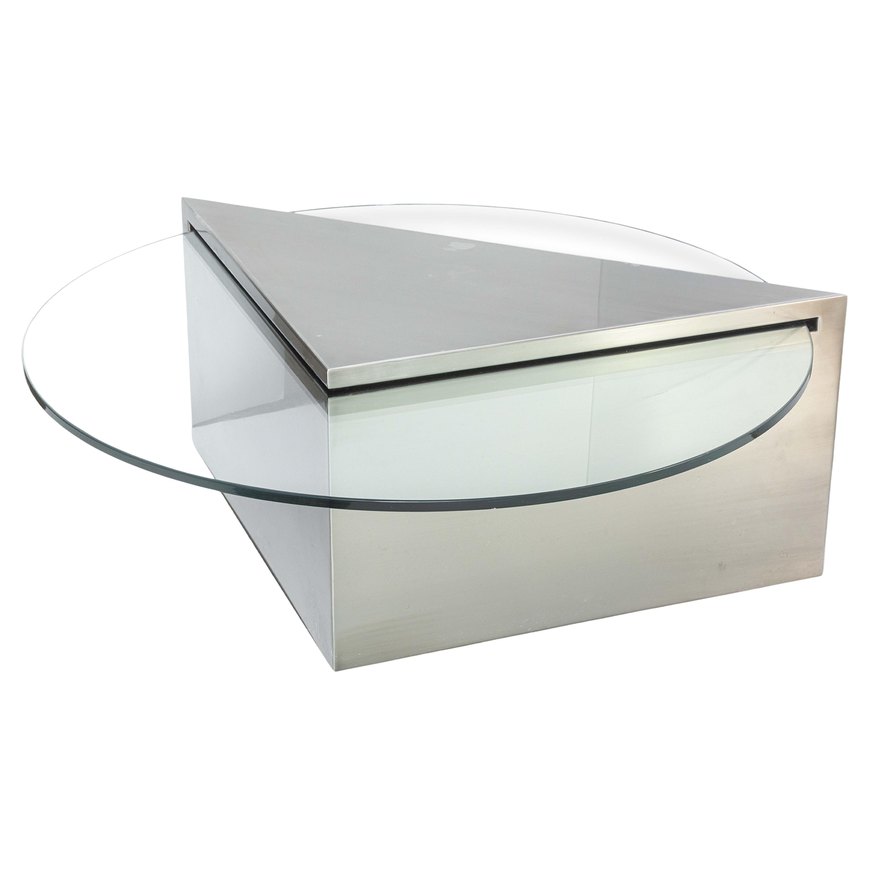 J Wade Beam für Brueton Freitragender Couchtisch aus Glas und Stahl Postmodern im Angebot