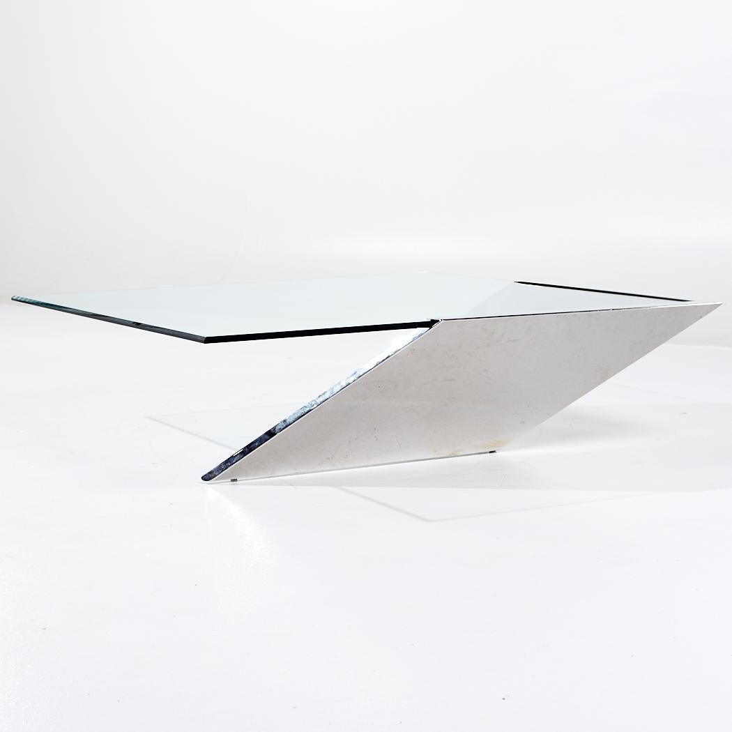 Mid-Century Modern J Wade Beam for Brueton Mid Century Chrome and Glass Square Coffee Table (table basse carrée en verre et chrome) en vente