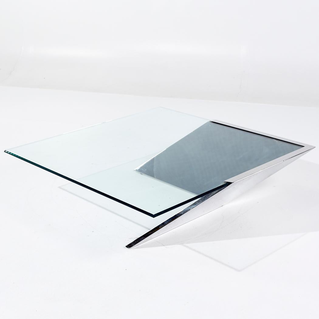 Américain J Wade Beam for Brueton Mid Century Chrome and Glass Square Coffee Table (table basse carrée en verre et chrome) en vente