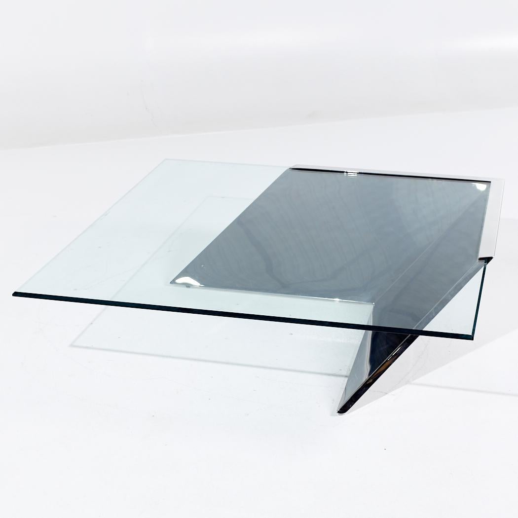 J Wade Beam for Brueton Mid Century Chrome and Glass Square Coffee Table In Good Condition For Sale In Countryside, IL